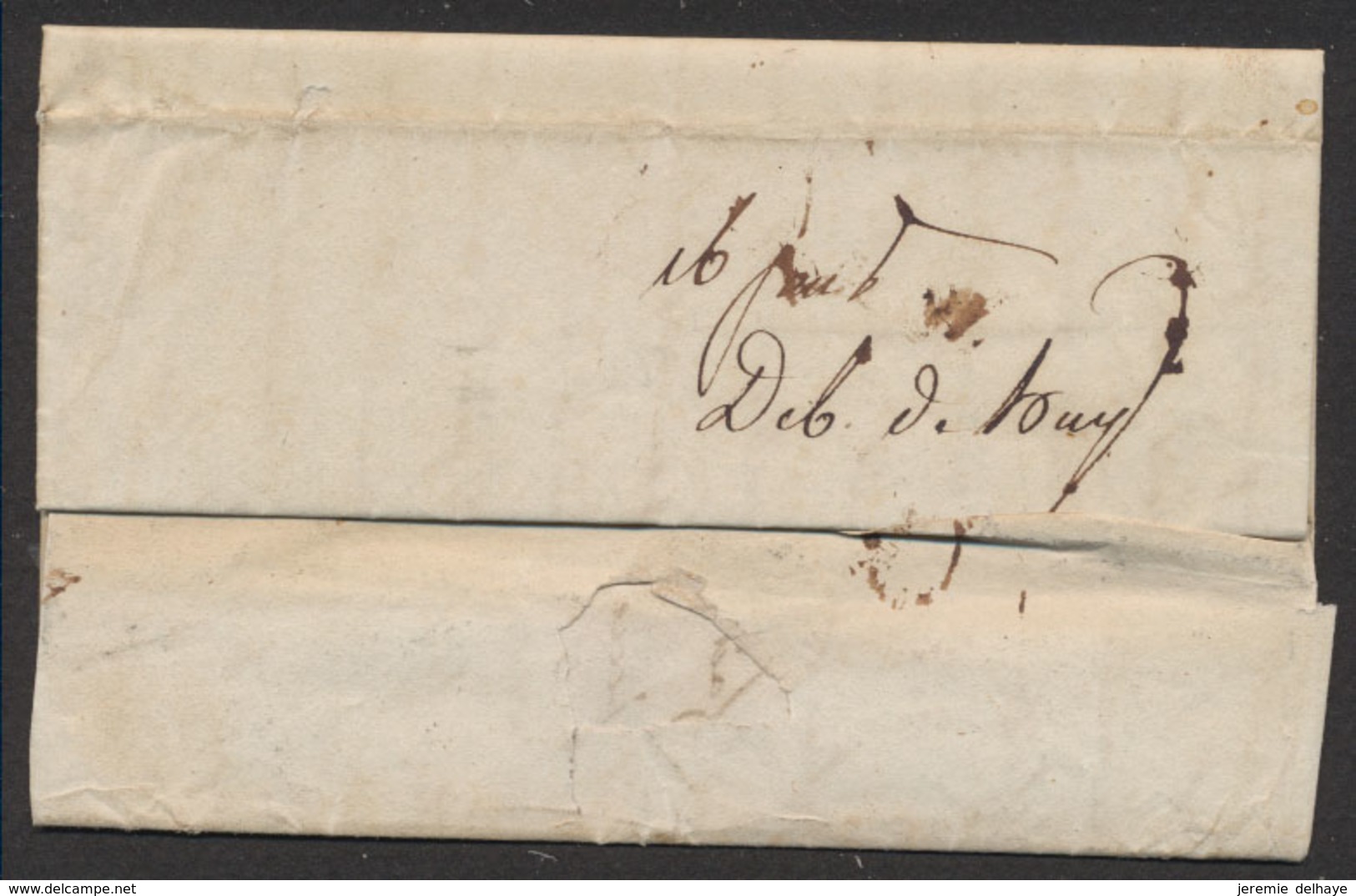 Précurseur - LAC Datée De ? (14/1/1814) + Obl Linéaire 97 / NAMUR > Huy, Port Rectifié, Manuscrit "Déb. De Huy". Texte ! - 1814-1815 (Gouv. Général De La Belgique)