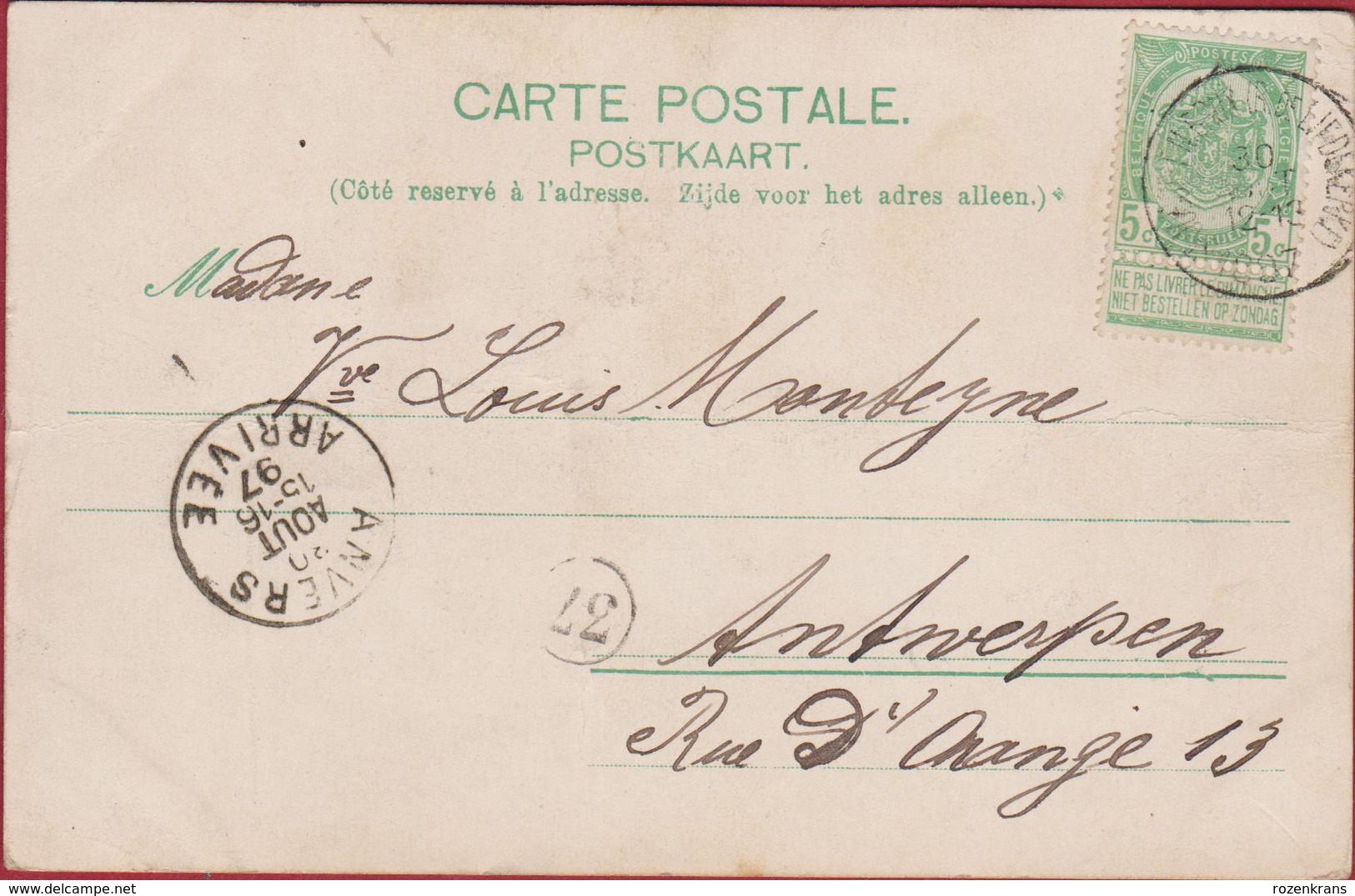 Zeer Oude Kaart Tres Vieille Carte CPA 1897 19de Eeuw  19ieme Siecle Stempel Cachet Bruxelles Brussel - Maaseik