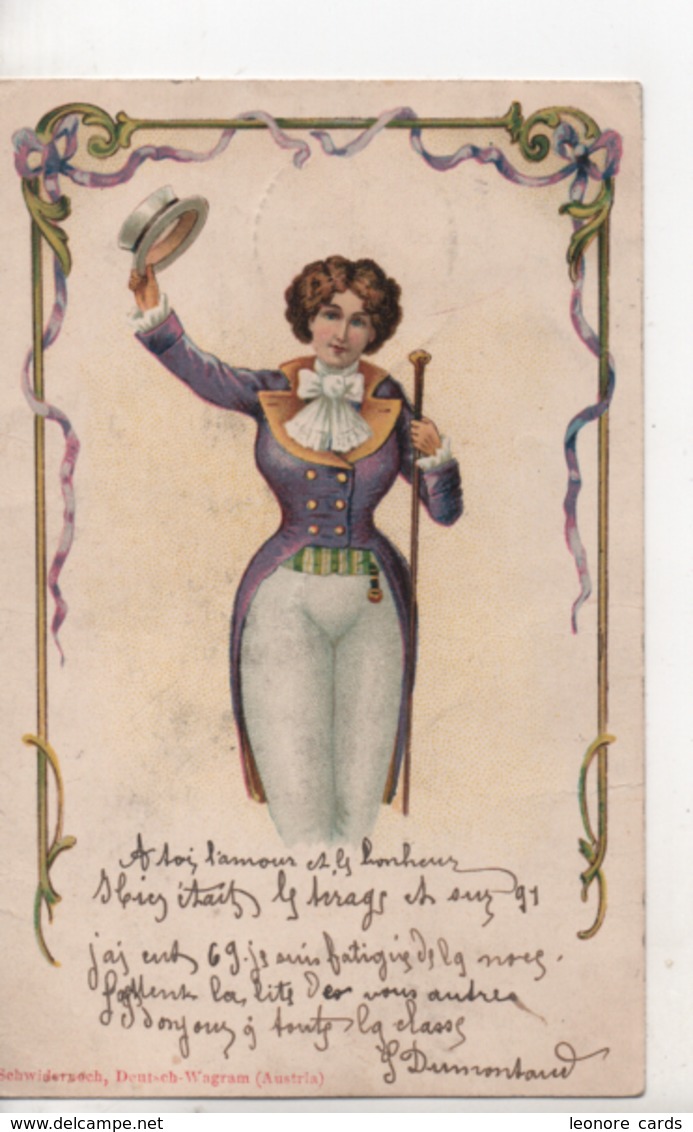 Cpa.Illustration Non Signée.femme En Costume Avec Chapeau Bordure 1904 - 1900-1949