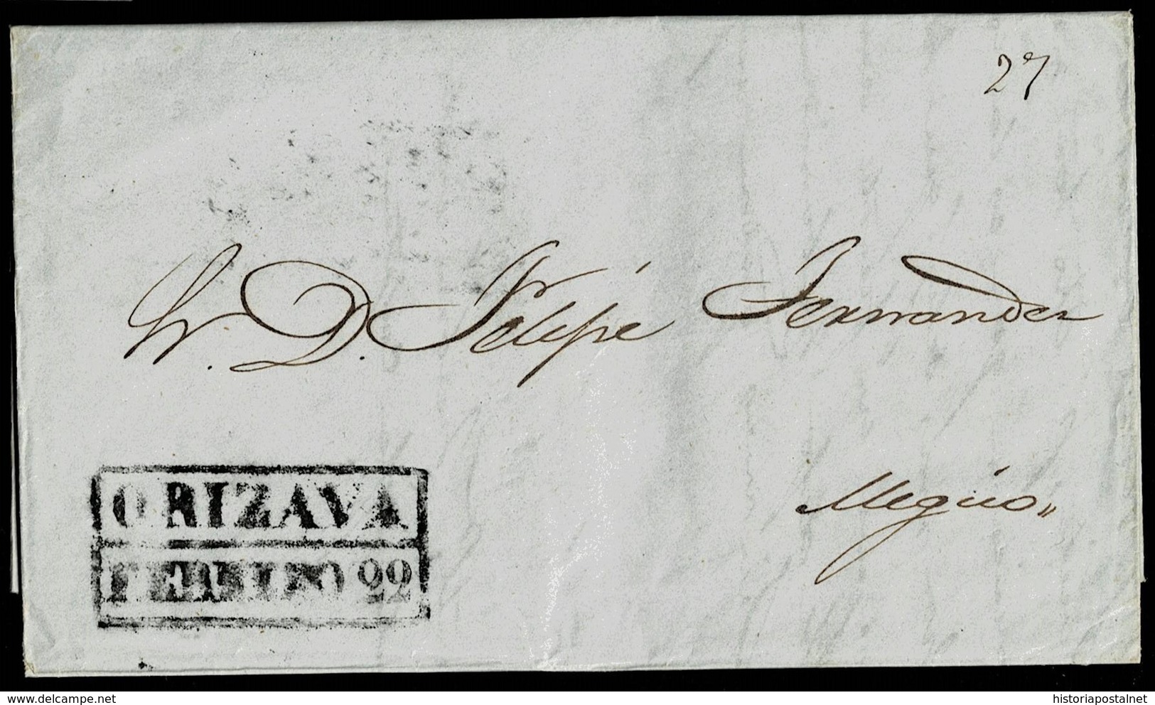 1848. VERACRUZ A MÉJICO. FECHADOR RECTANGULAR EN NEGRO DE ORIZAVA. MUY BONITA CARTA COMPLETA. - Mexique