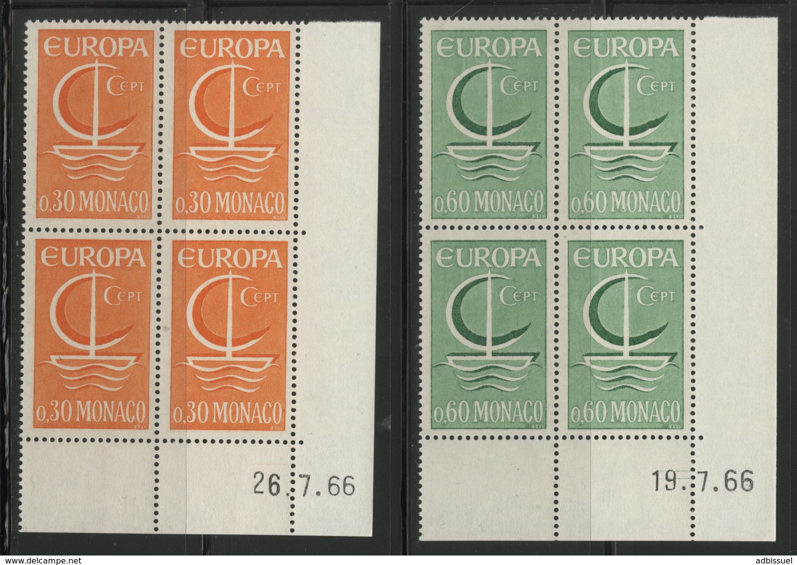 MONACO N° 698 + 699 Cote 8.8 €. Blocs De 4 Neufs ** (MNH) Coins Datés Du 19 Et 27/7/66. TB - Unused Stamps