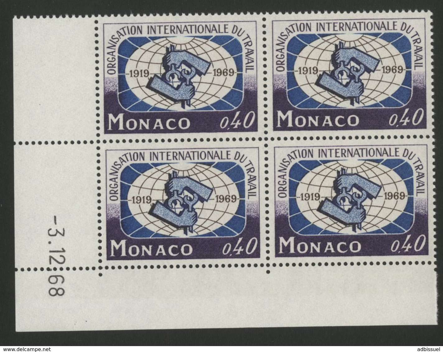 MONACO N° 806 Bloc De 4 Neuf ** (MNH) Coin Daté Du 3/12/68. TB - Unused Stamps