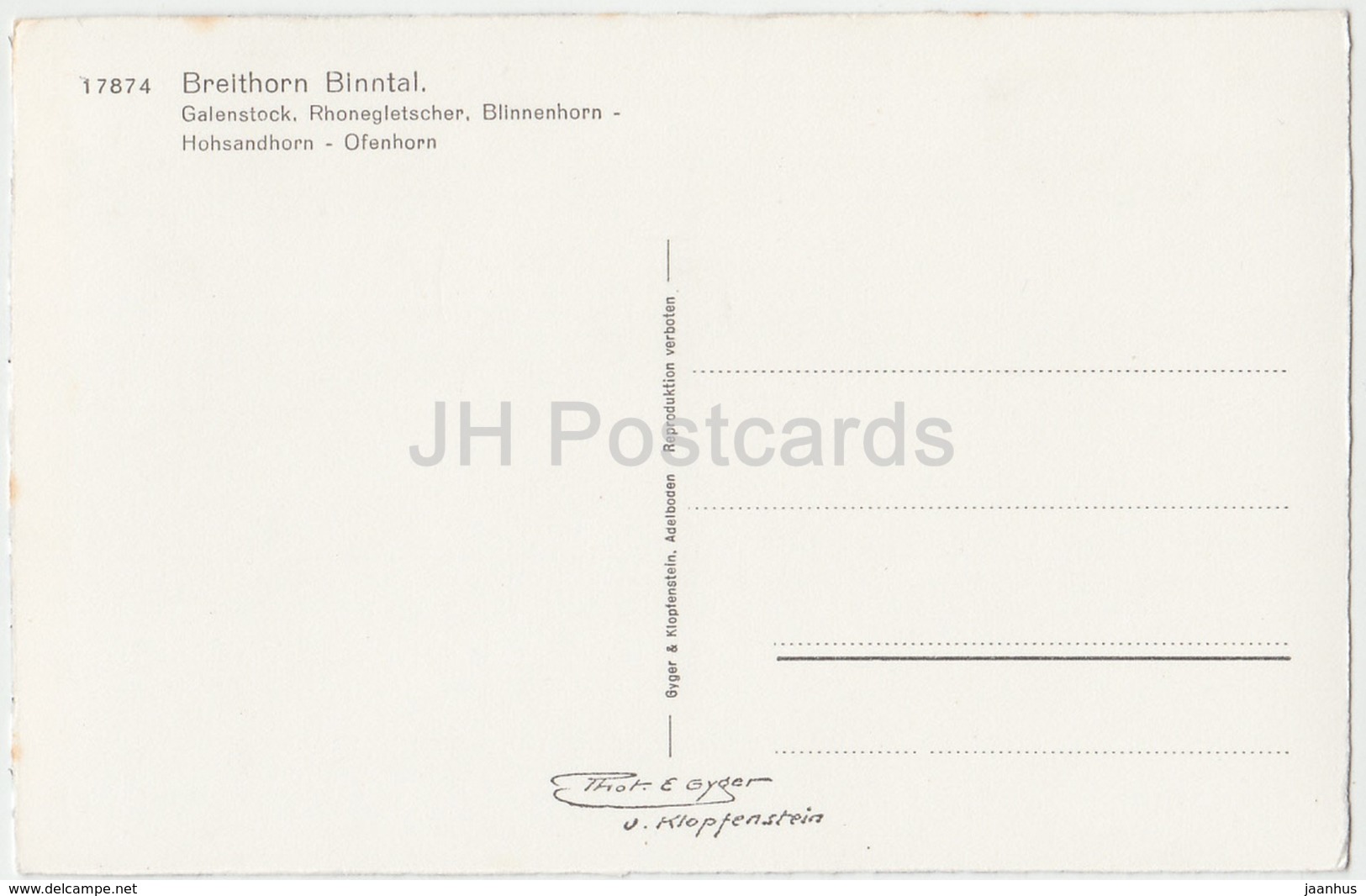 Breithorn Binntal - Galenstock - Rhonegletscher - Blinnenhorn - 17874 - Switzerland - Old Postcard - Unused - Binn