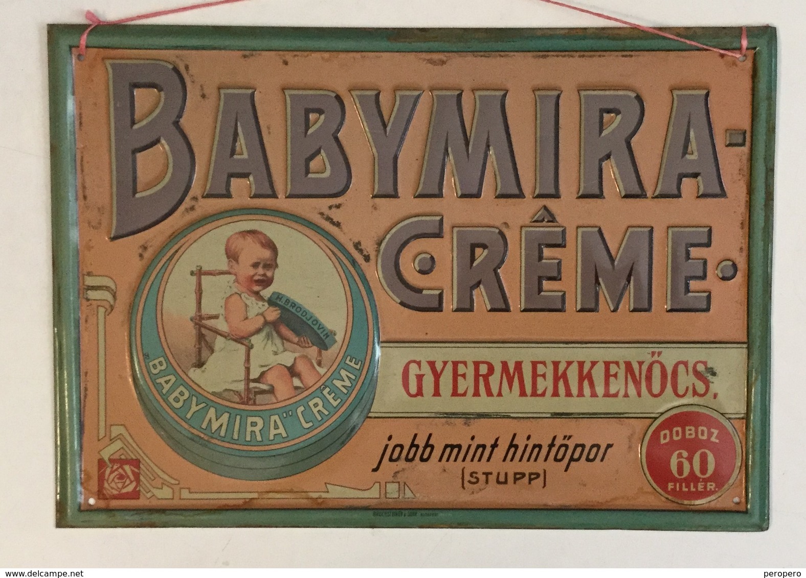 VINTAGE BABYMIRA  CREME  TIN  SIGN   PLAQUE  HUNGARIAN LANGUAGE   33 X 23 Cm - Waschen & Putzen