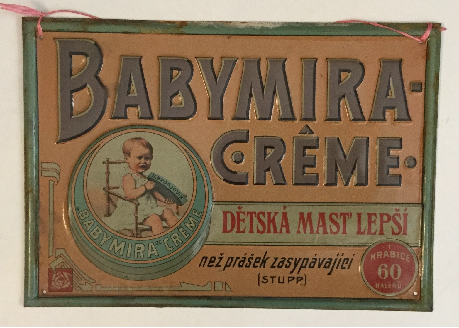 VINTAGE BABYMIRA  CREME  TIN  SIGN   PLAQUE  CZECH REPUBLIC LANGUAGE   33 X 23 Cm - Limpieza