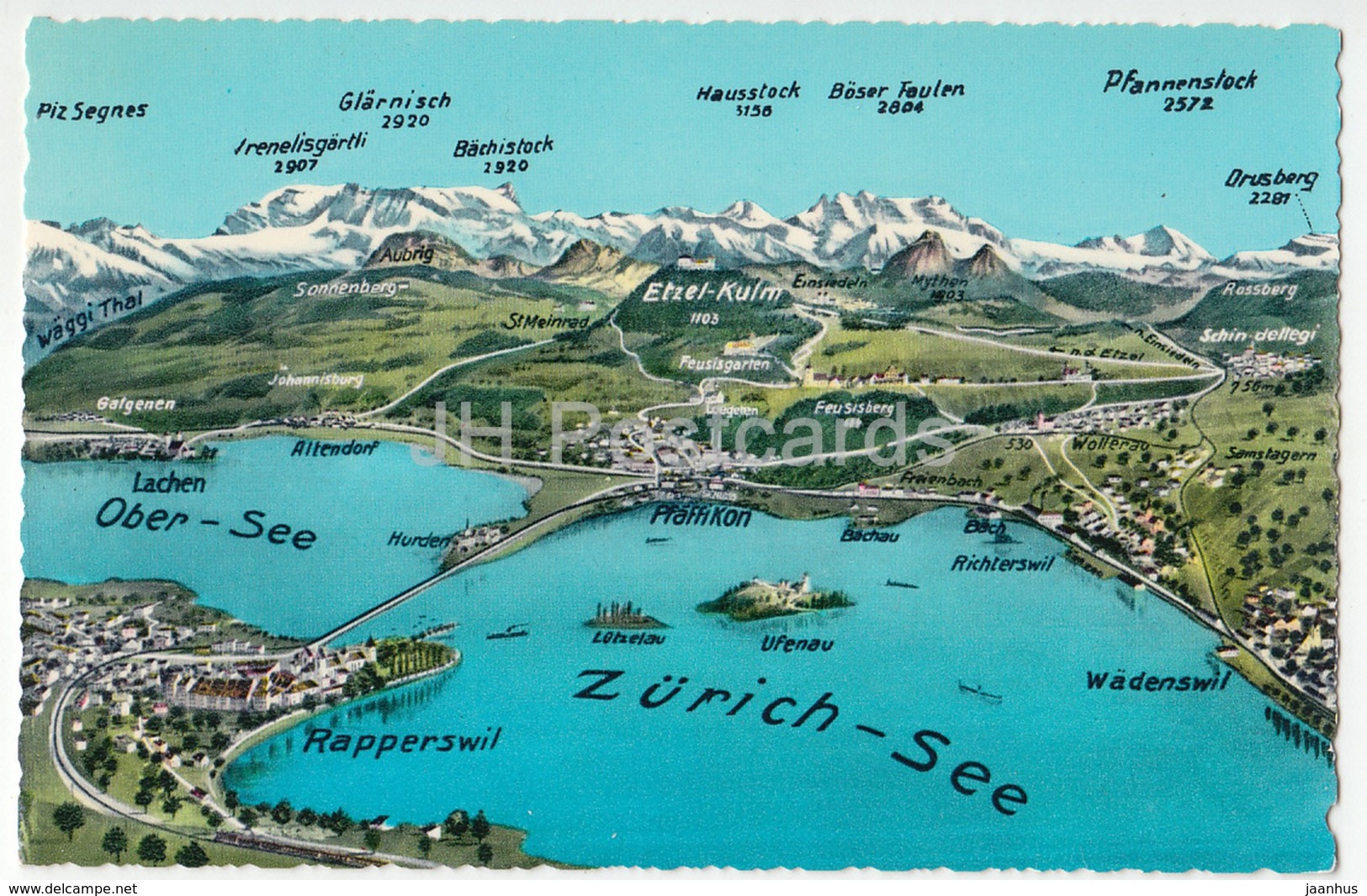 Zurich-See - Rapperswil - Ober-See - Wadenswil - Pfaffikon - Map - 287 - Switzerland - Unused - Rapperswil