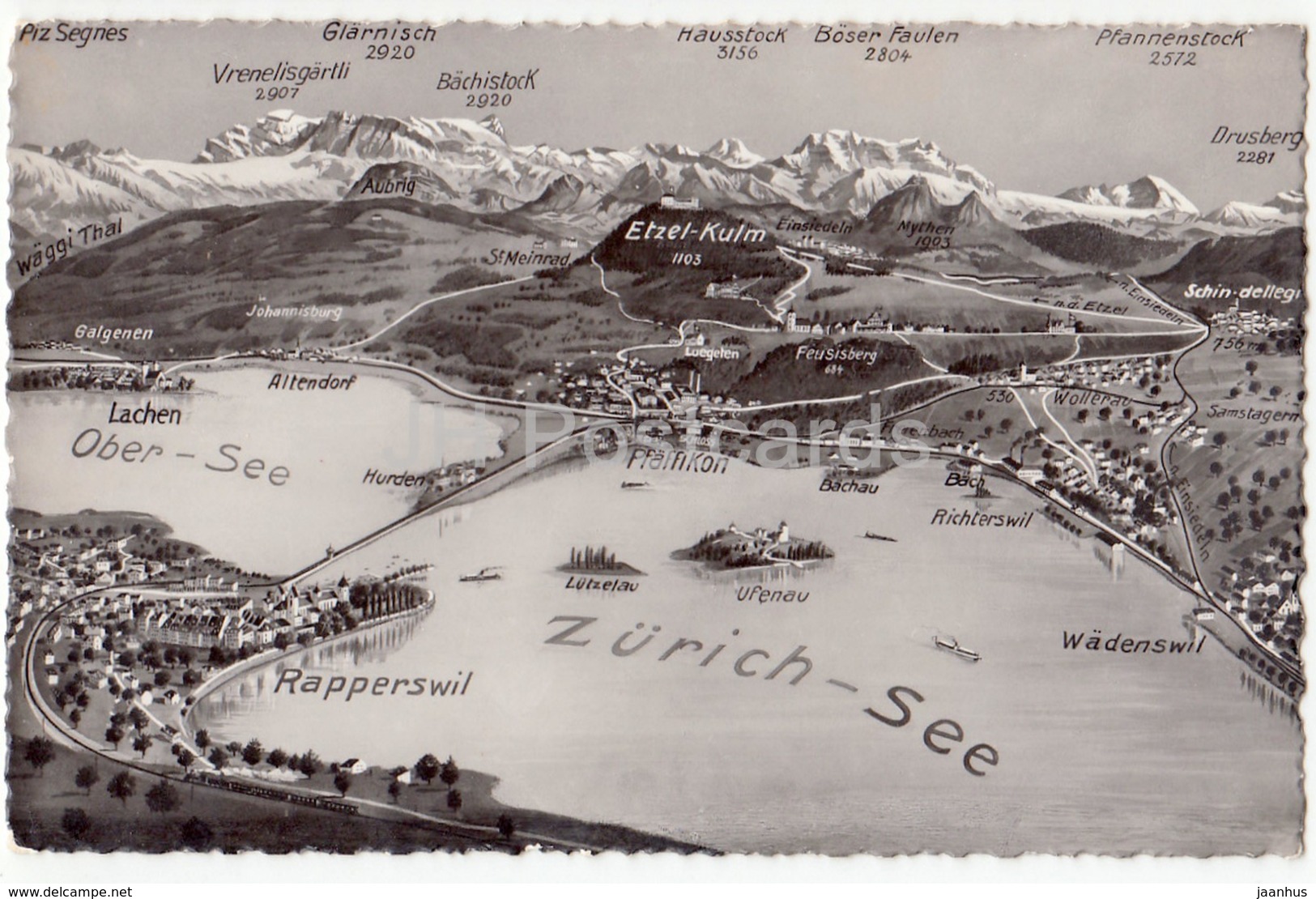 Zurich-see - Ober-see - Rapperswil - Wadenswil - Pfaffikon - Map - 1 - 4430 - Switzerland - Old Postcard - Unused - Pfäffikon