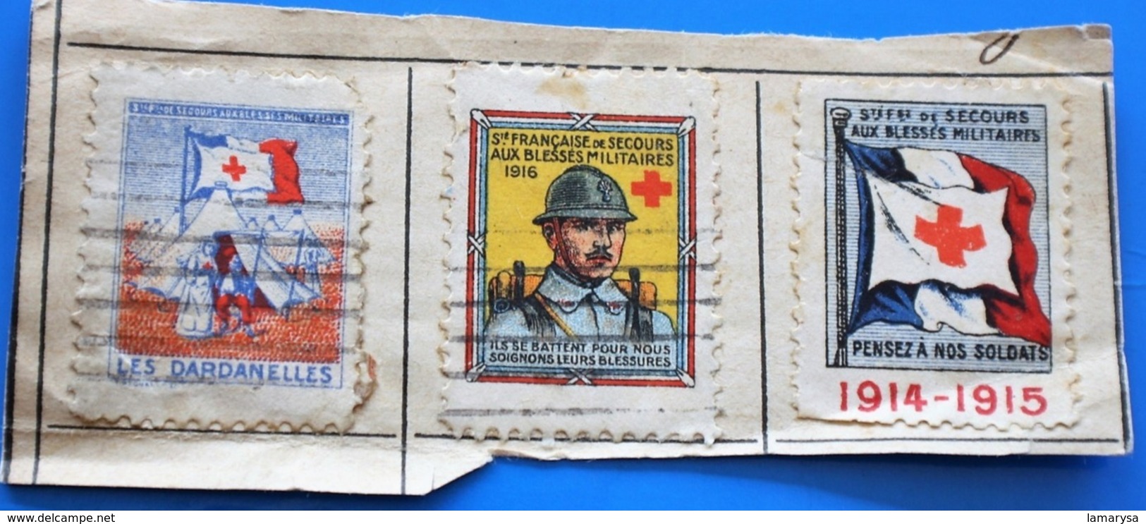 Croix Rouge MILITARIA GUERRE 14/18 WW1--3 Vignettes Erinnophilie,Timbre,stamp,Sticker-Aufkleber-Bollo-Viñeta,Medailónek - Rotes Kreuz