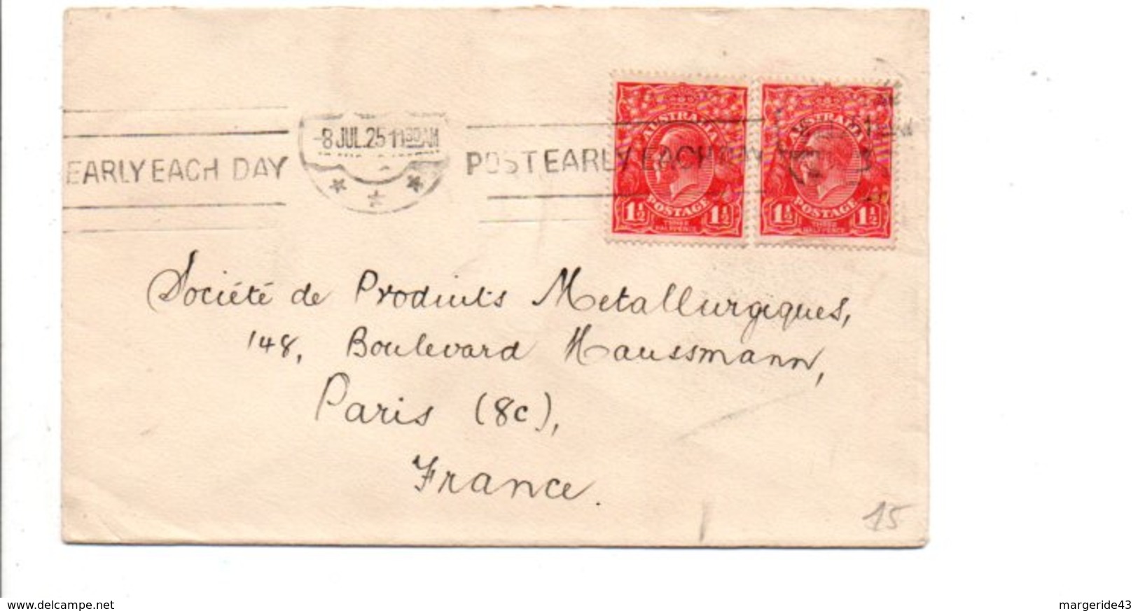 AUSTRALIE AFFRANCHISSEMENT COMPOSE SUR LETTRE DE ADELAIDE POUR LA FRANCE 1925 - Postmark Collection