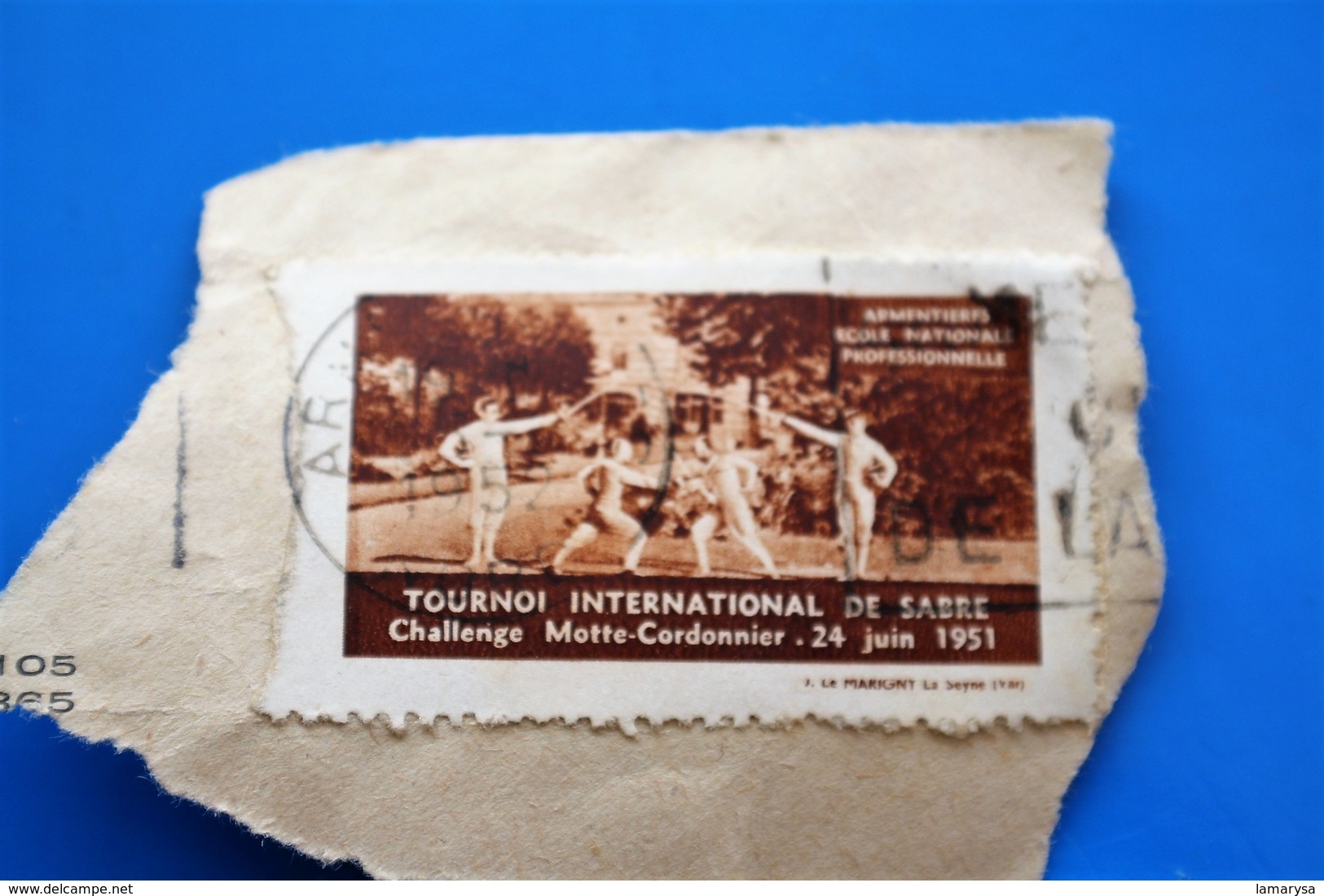 ARMENTIÈRES 1951 TOURNOI INTERNATIONAL DE SABRE CHALLE MAÎTRE CORDONNIER Vignette-Erinnophilie,Timbre,stamp,Bollo-Viñeta - Deportes