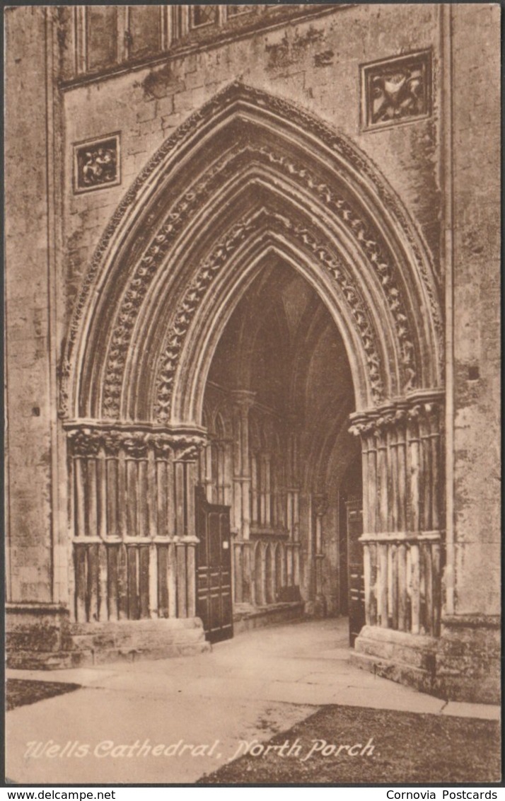 North Porch, Wells Cathedral, Somerset, C.1920 - Phillips Postcard - Wells