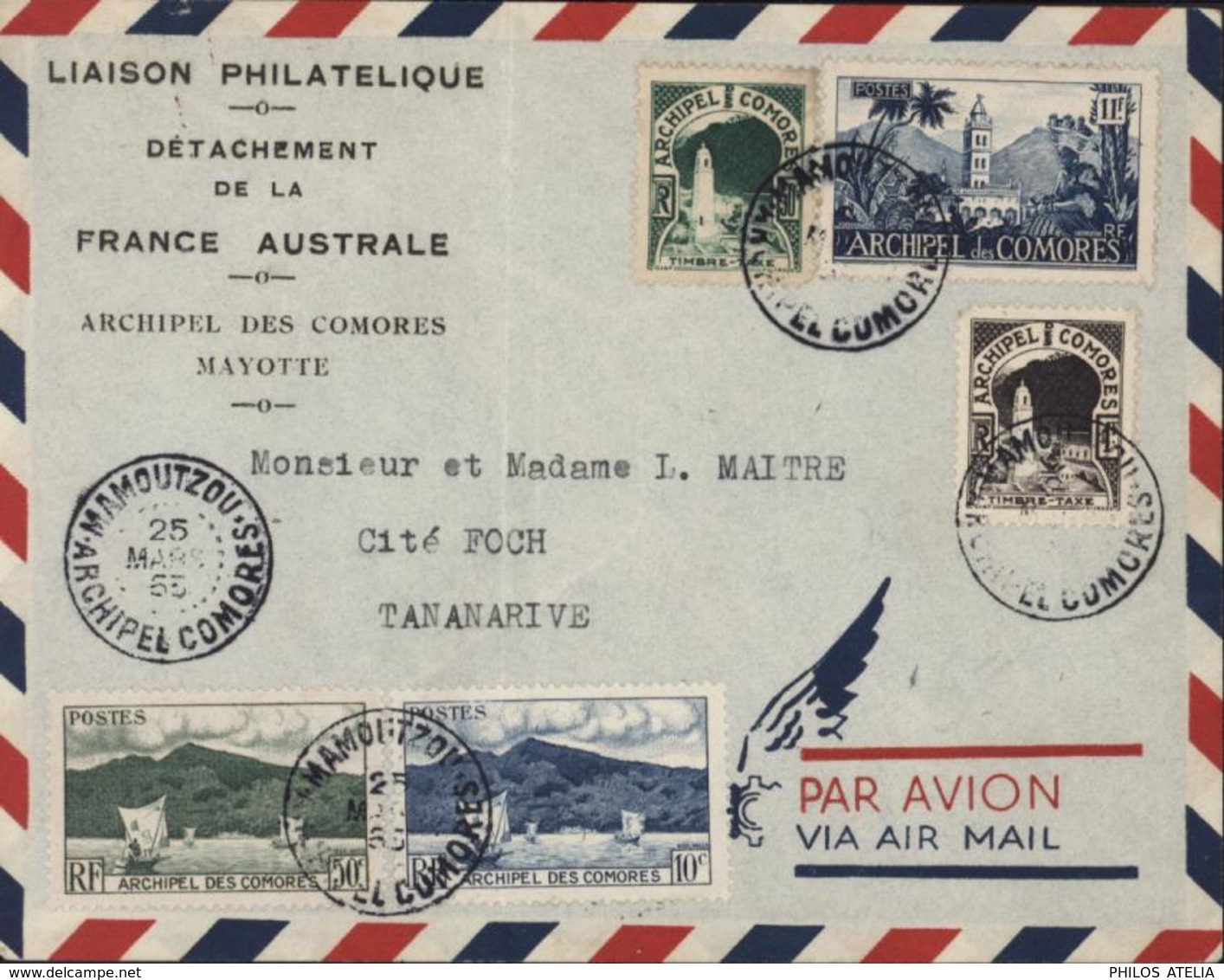 YT 1 2 9 + Taxe 1 2 Archipel Des Comores RF Liaison Philatélique Détachement De France Australie Comores Mayotte Avion - Oblitérés