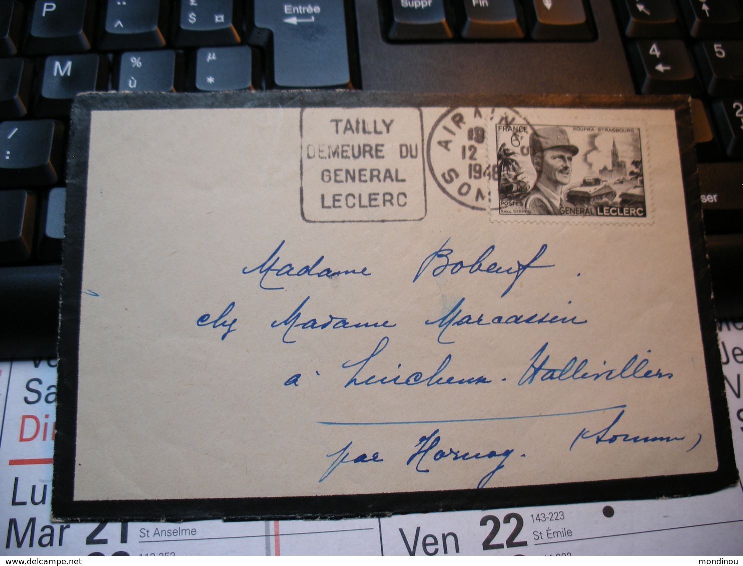 Timbre KOUFRA-STRASBOURG GENERAL LECLERC Sur Partie Enveloppe  Lincheux Hallivillers  Hornoy-le-Bourg. 1948 - Oblitérés