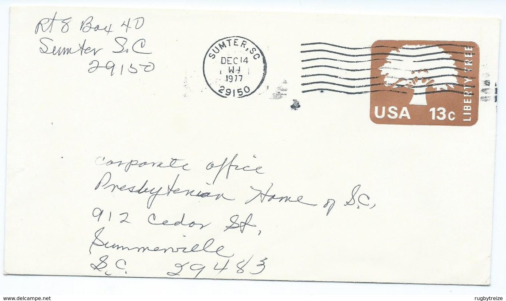 3298 - Enveloppe Entier Postal USA Liberty Tree - Sumter South Carolina Summerville 1977 Vignette Vermont 1977 - 1961-80