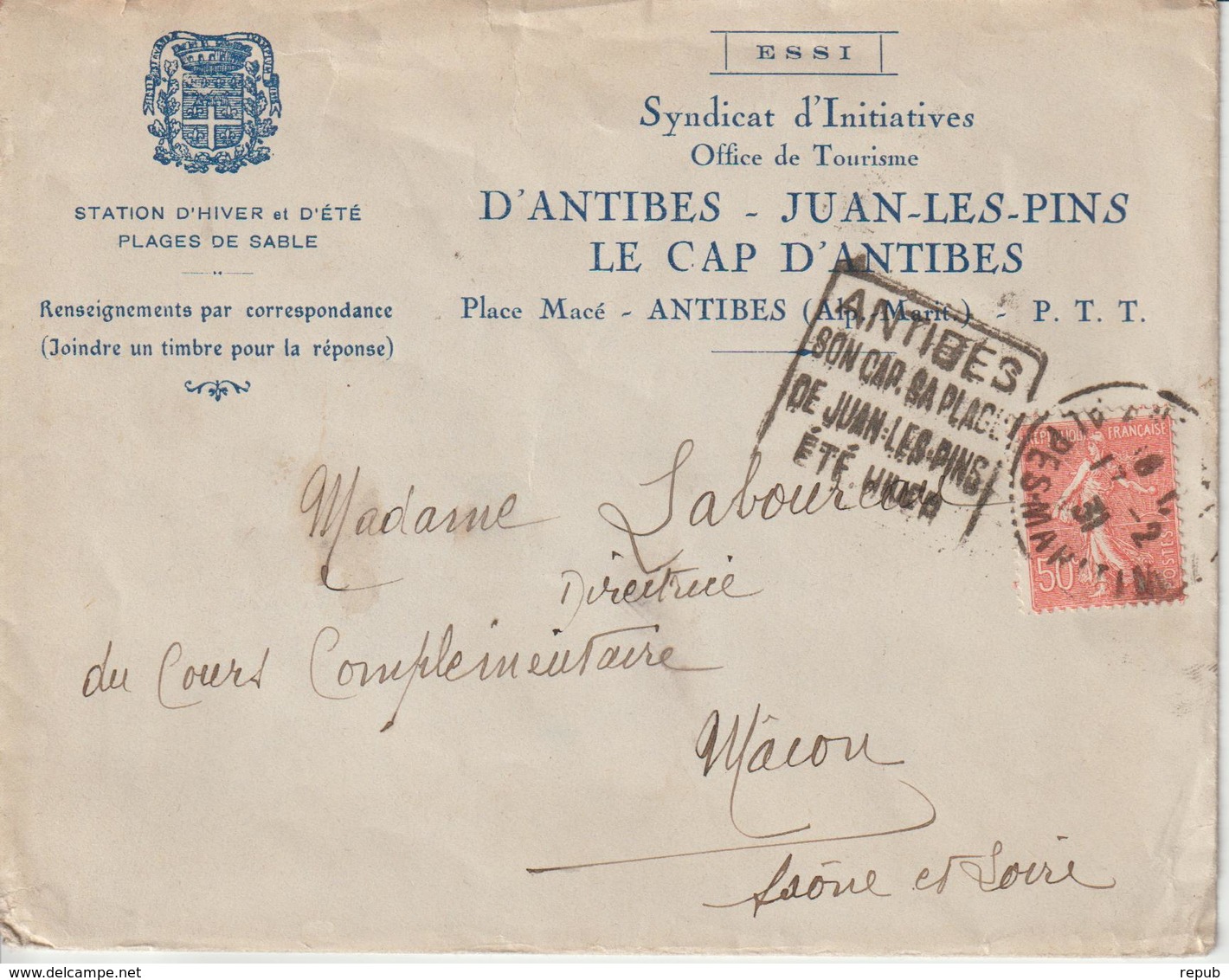France Oblitération Daguin Alpes Maritimes Antibes 1931 Sur Lettre Entete - 1921-1960: Modern Tijdperk