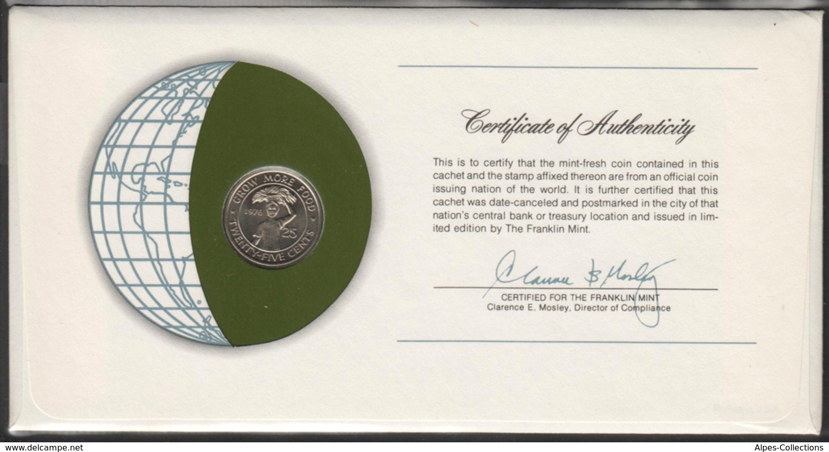 0165 - Numiscover / Enveloppe Numismatique - LIBERIA - 25 Cents 1976 - Liberia