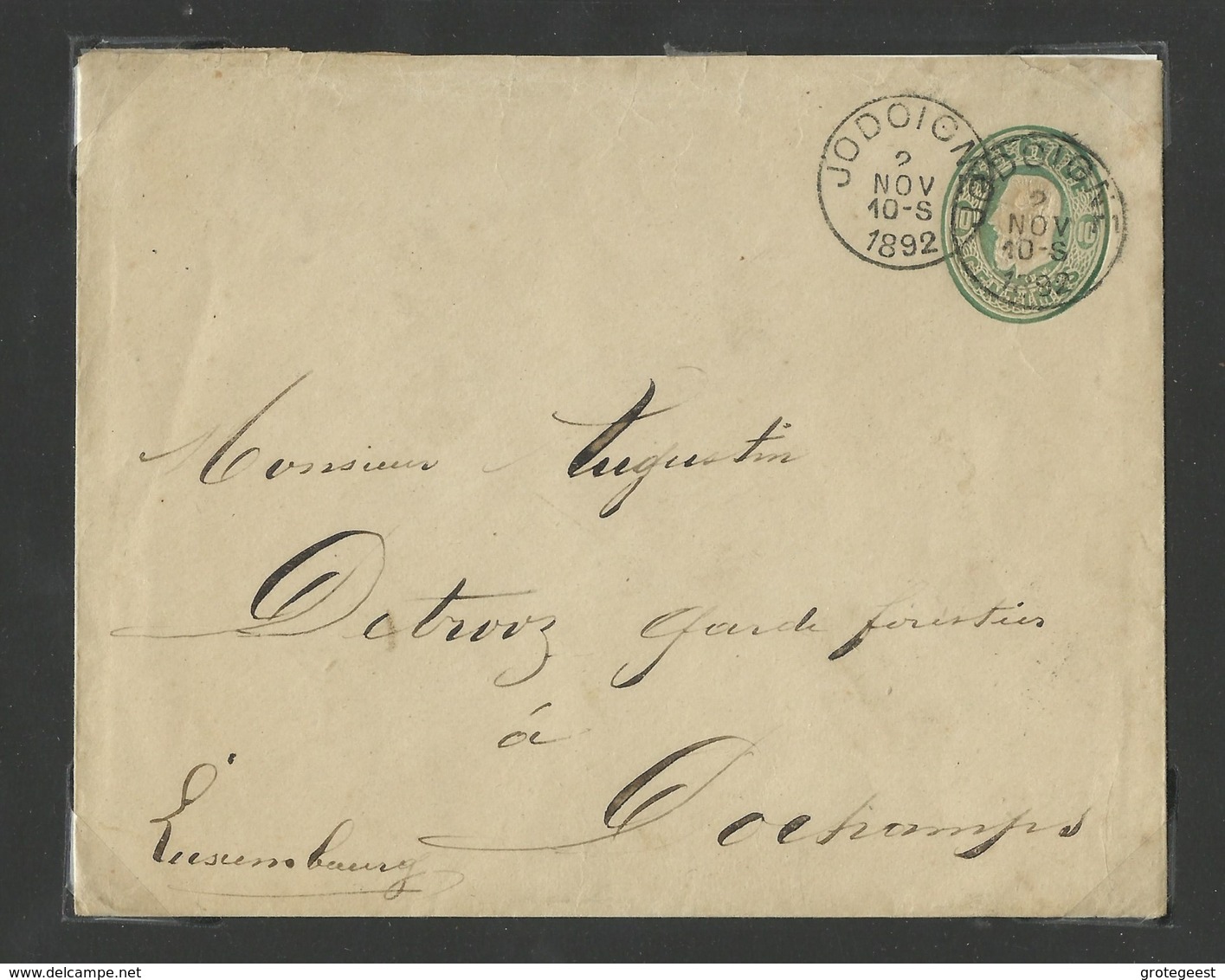 E.P. Env. 10c.(Em. 1869) N°4 Obl. Sc JODOIGNE Le 2 Nov. 1892 Vers Dochamps, Via Vielsalm Et Manhay - W0651 - Buste