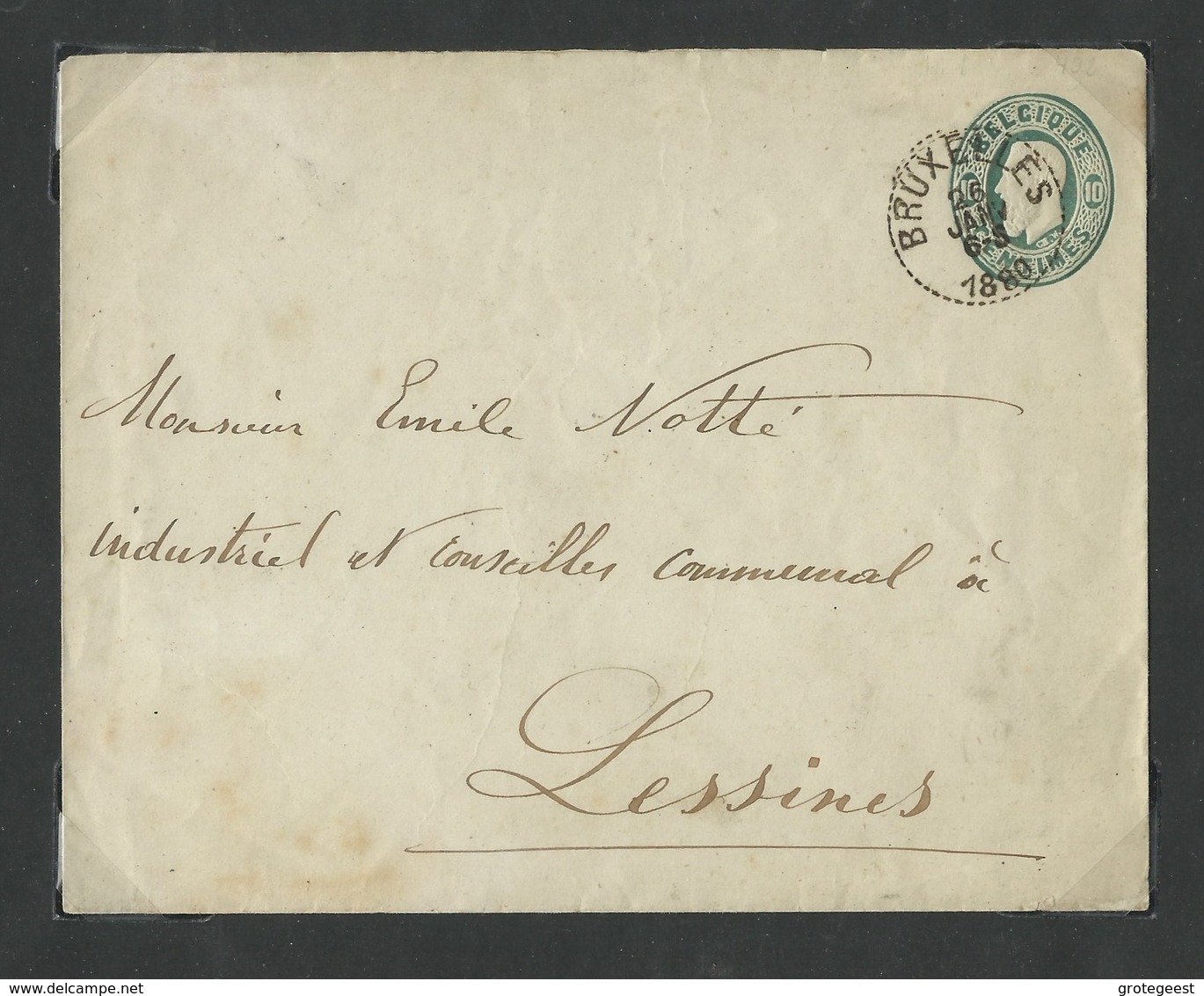 E.P. Env. 10c.(Em. 1869) N°4 Obl. Sc Essai Pointillé De BRUXELLES Le 26 Janvier 1880 Vers Lessines - W0653 - Covers