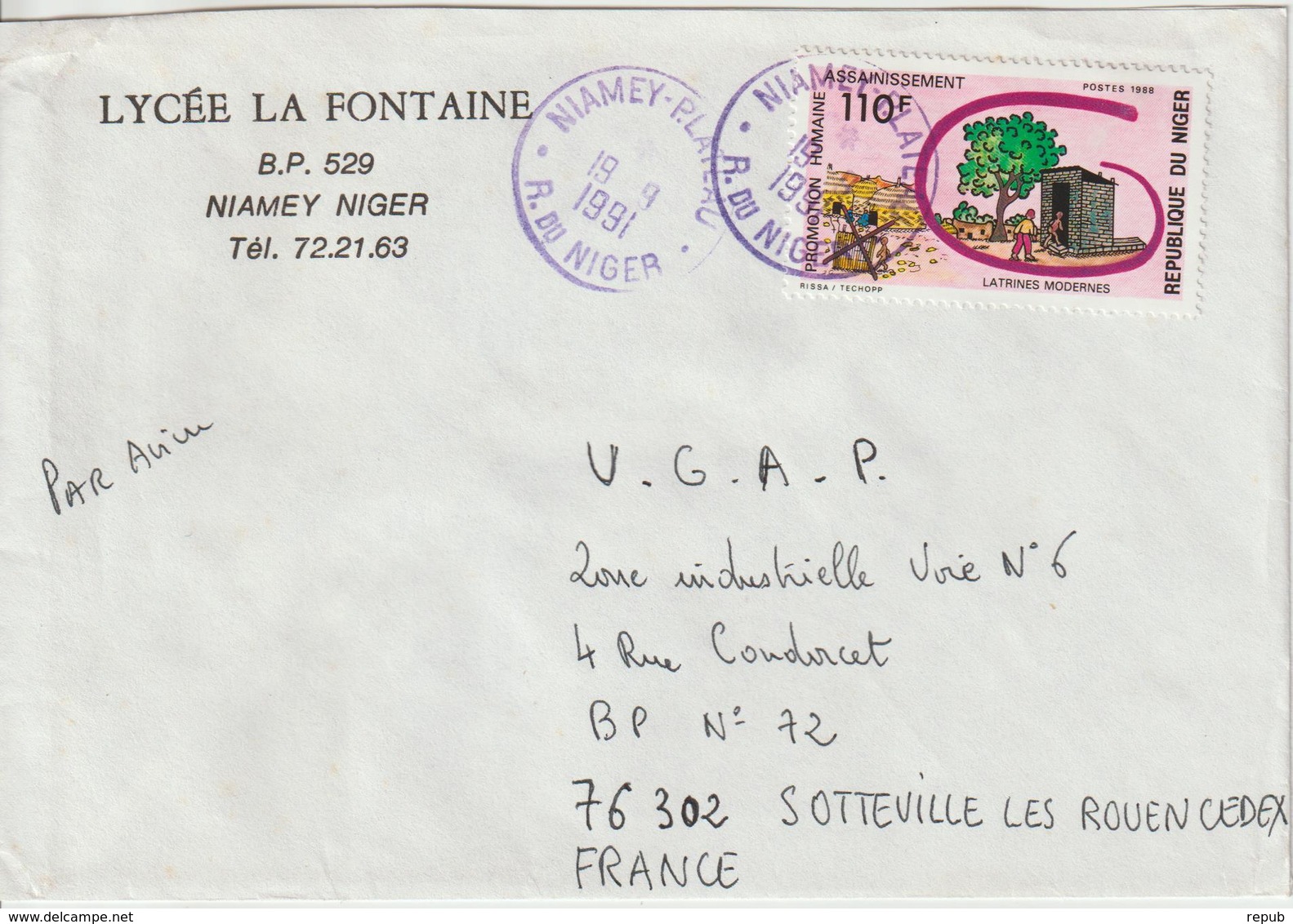 Niger Lettre 1991 Pour La France - Madagaskar (1960-...)