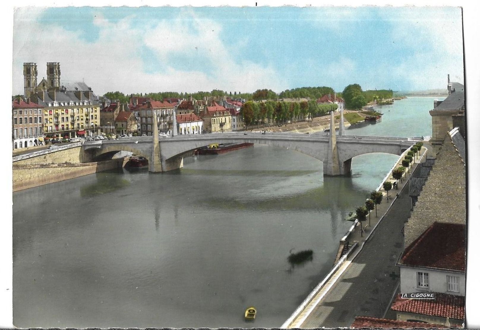 CPSM  Dentelée  De  CHALON Sur SAONE  (71)  -  Pont St-Laurent, Quais De Saône Et Cathédrale St-Vincent  //  TBE - Chalon Sur Saone