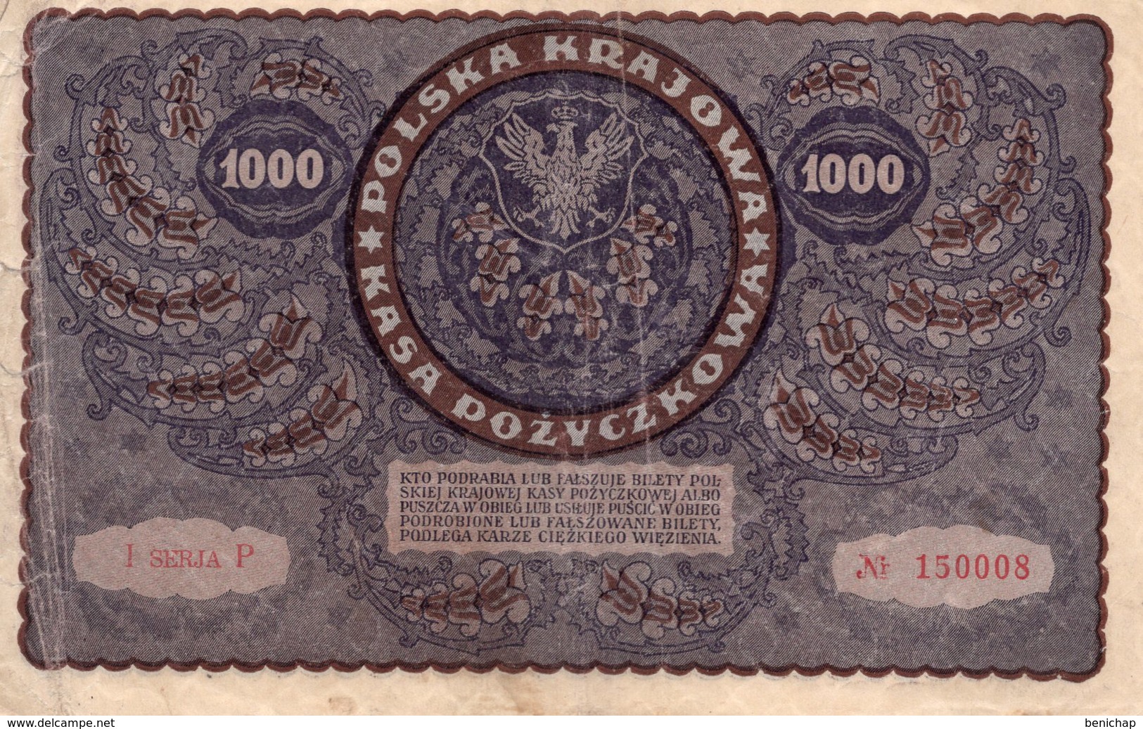 (R106) POLAND - POLSKA KRAJOWA - 1.000 MAREK - I SERJA P - Nr. 150008. - Polonia