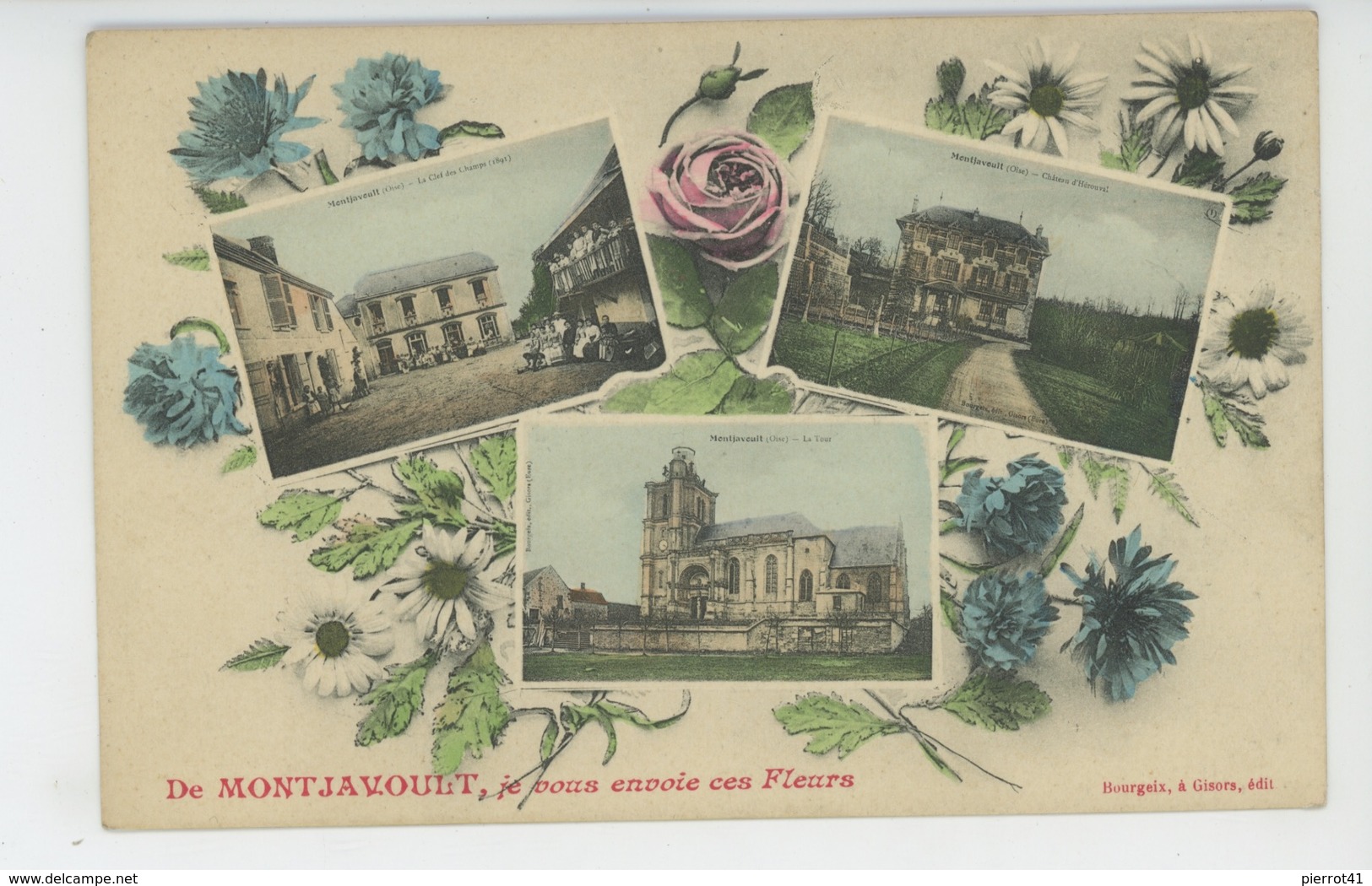 MONTJAVOULT - Jolie Carte Vues Multiples Et Fleurs "De MONTJAVOULT , Je Vous Envoie Ces Fleurs " - Montjavoult