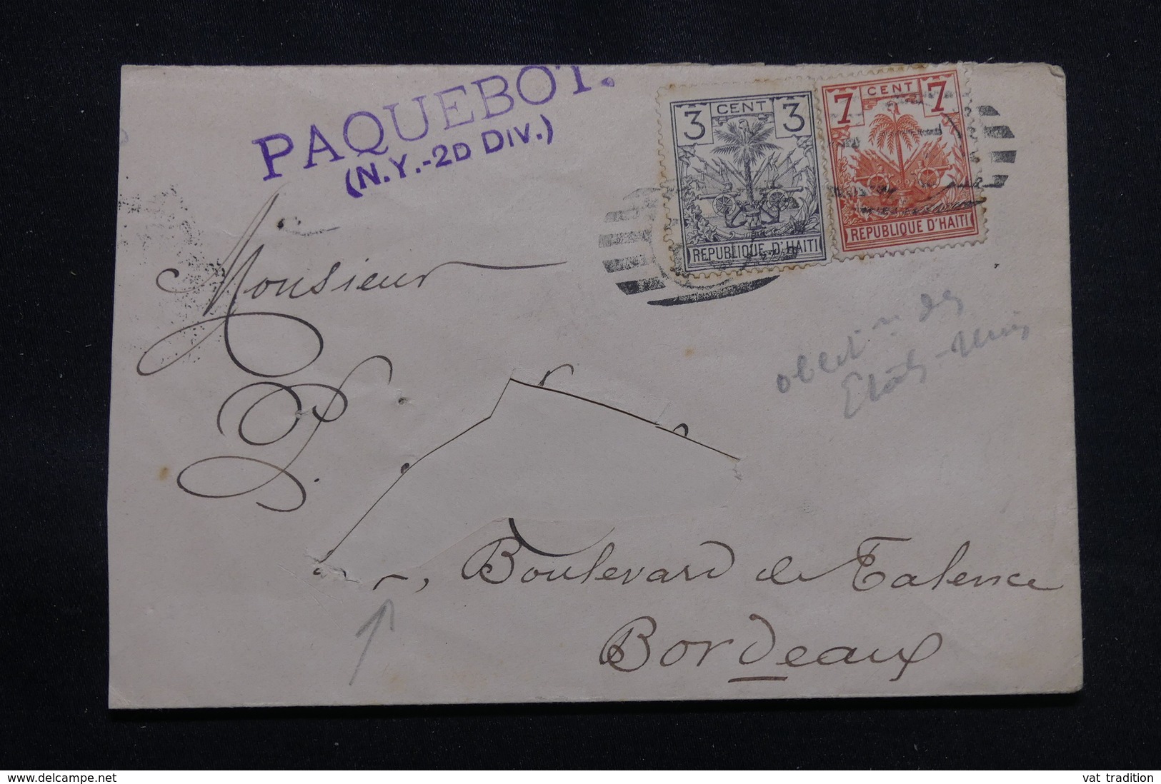 HAÏTI - Enveloppe Pour La France En 1896, Affranchissement Plaisant , Cachet Paquebot - L 54685 - Haiti