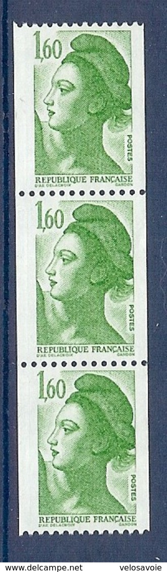 N° 2222 X 3 LIBERTE 1F60 VERTE DE ROULETTE VARIETE BANDE DE PHOSPHORE A GAUCHE AU LIEU DE DROITE  ** - Nuovi