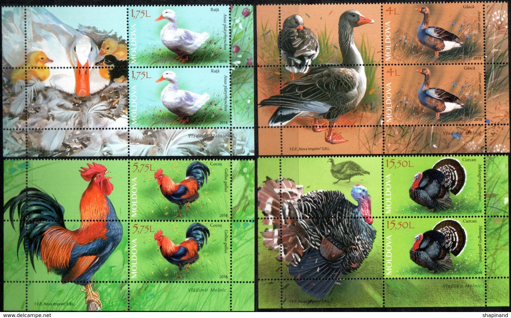 Moldova 2018 "Domestic Birds" 4 Blocks Of 2v Zf. Quality:100% - Moldova