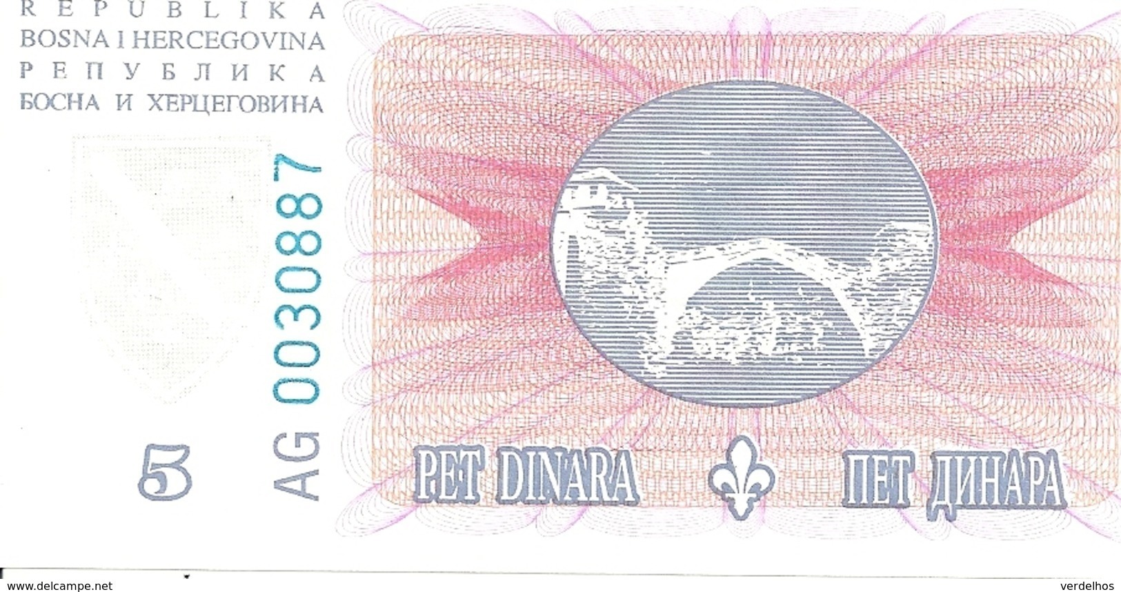 BOSNIE HERZEGOVINE 5 DINARA 1994 UNC P 40 - Bosnie-Herzegovine