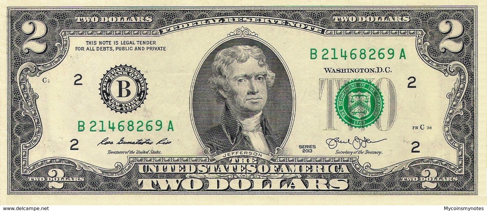 USA, 2 Dollars Commemorative, Federal Reserve Of New York (B), P538, 2013, UNC - Federal Reserve (1928-...)