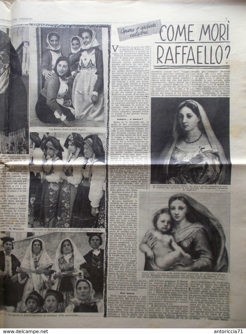 La Domenica Del Corriere 7 Aprile 1940 WW2 Feste In Sardegna Raffaello Equatore - Guerra 1939-45