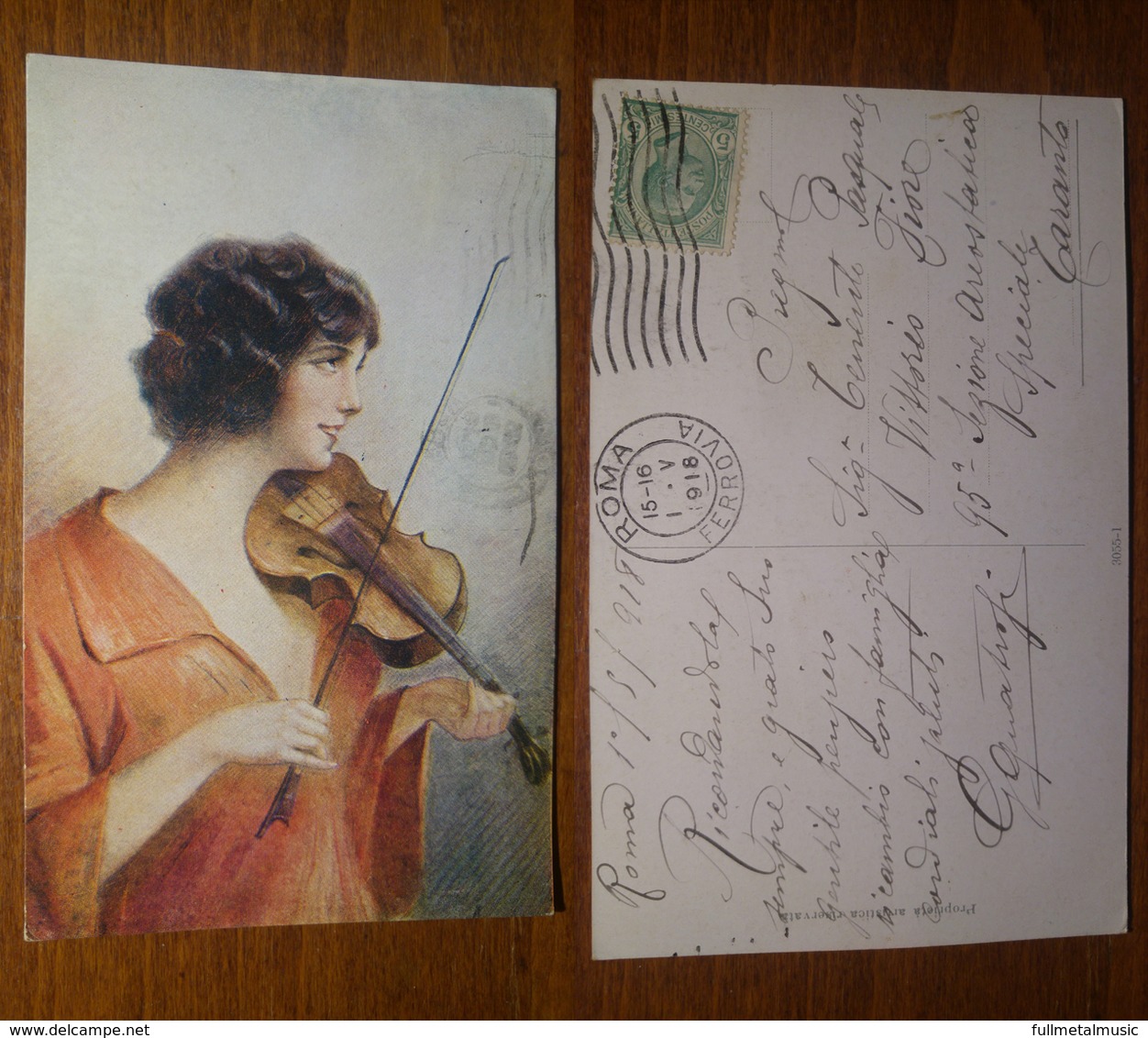 Illustrata Donna Violino - 3055-1 Viaggiata 1918 Anni '10 (A) - Adolf 'Jodolfi'