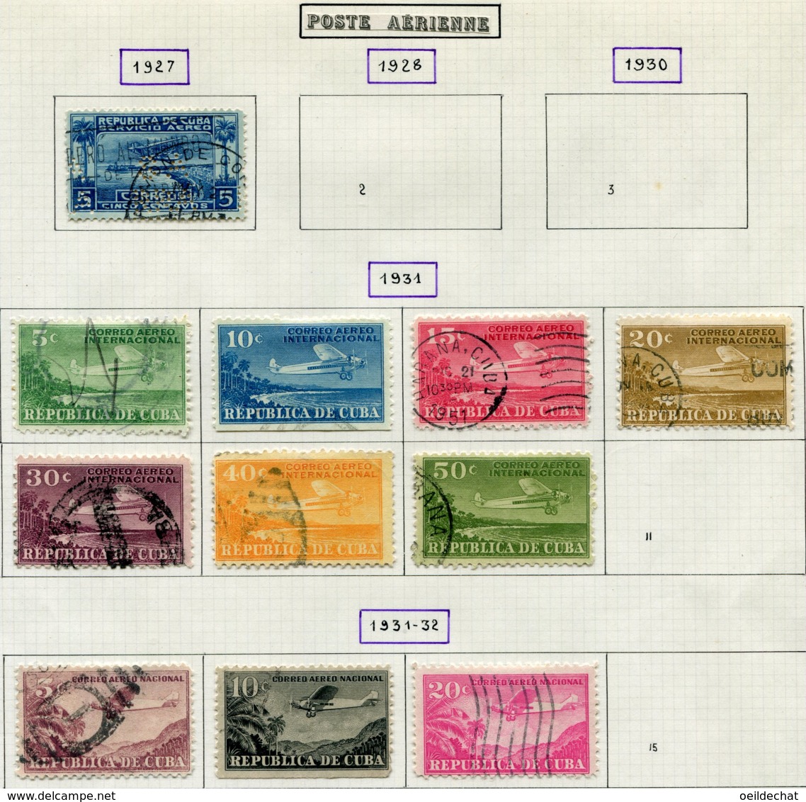 17069 CUBA Collection Vendue Par Page PA 1, 4/10, 12/4 °  1927-31   B/TB - Poste Aérienne