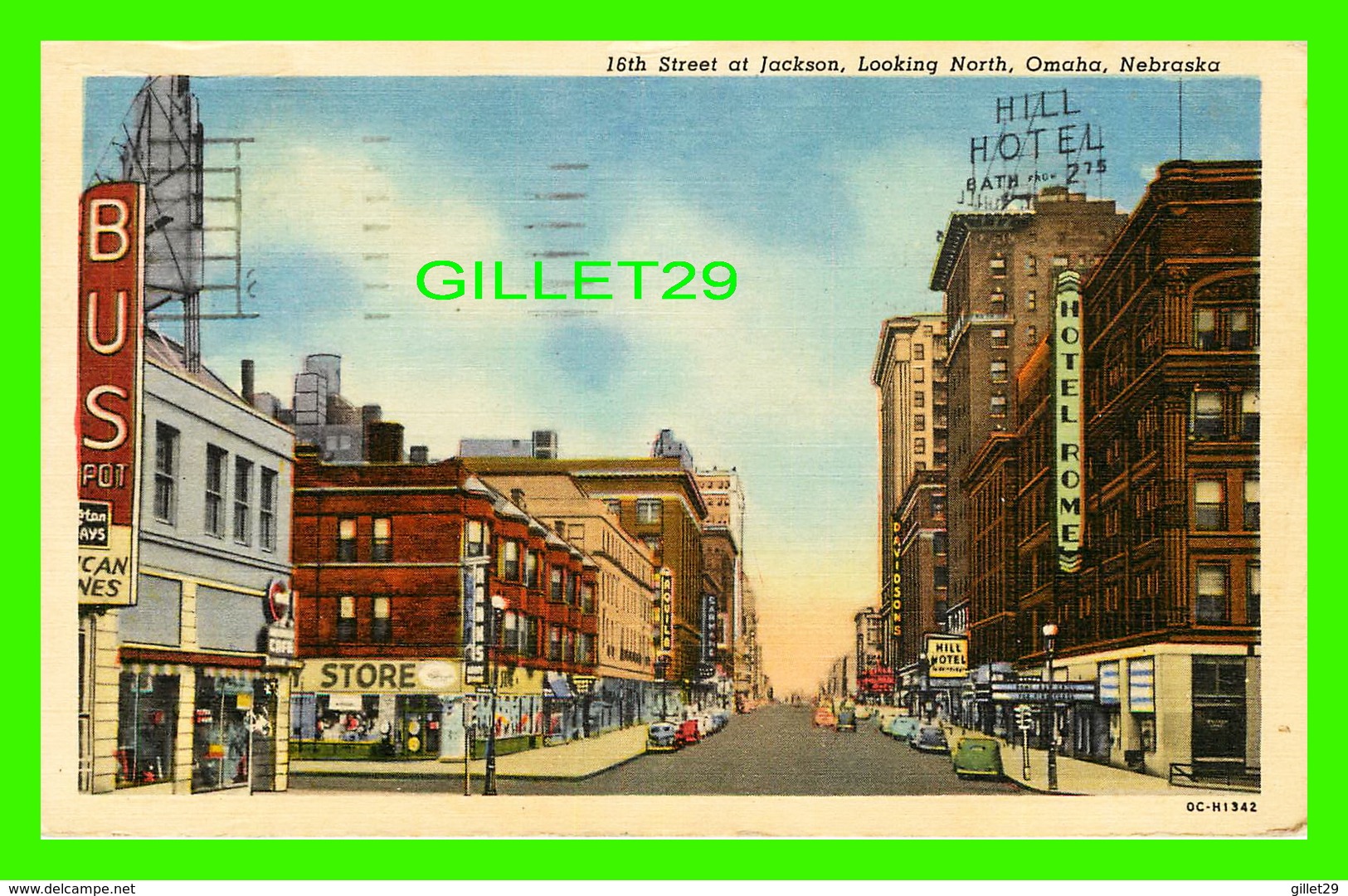 OMAHA, NE - 16th STREET AT JACKSON, LOOKING NORTH - ANIMATED -  TRAVEL IN 1958 - ERIC NELSON NEWS CO - - Omaha