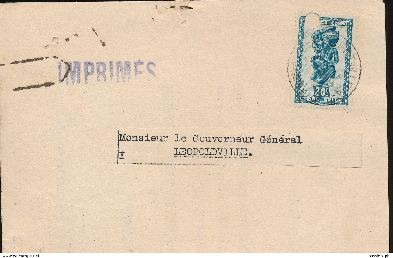 BELGIAN CONGO CFL INLAND COVER FROM ALBERTVILLE 1950 TO LEO. ARCHIVE HOLES - Storia Postale