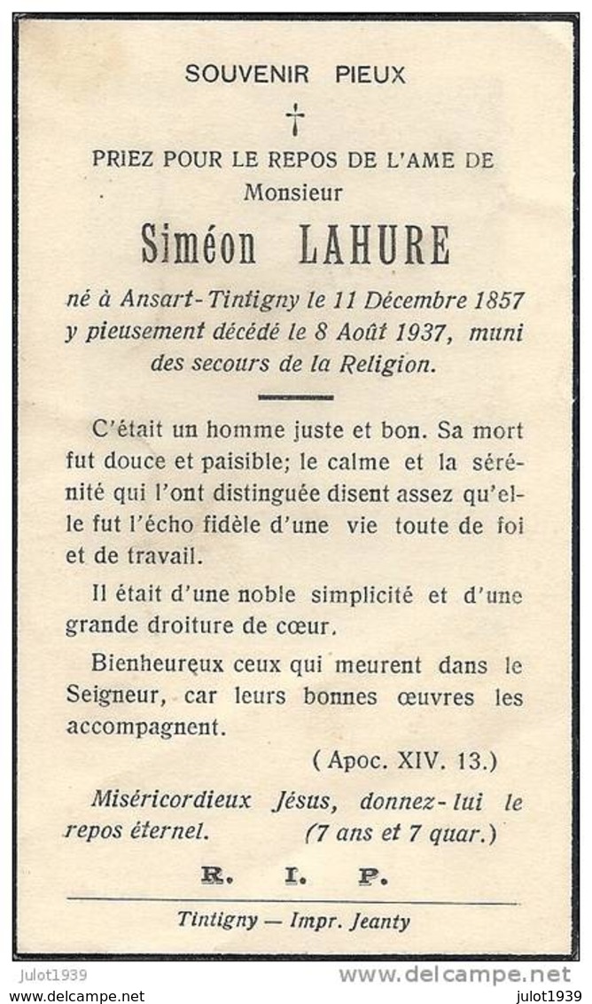 ANSART ..-- Mr Siméon LAHURE , Né En 1857 , Décédé En 1937 . - Tintigny