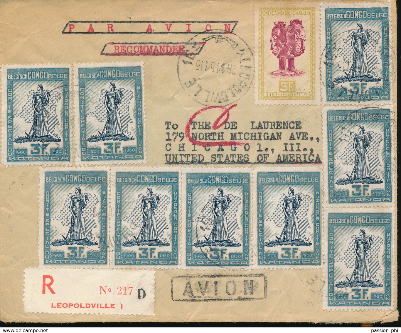 BELGIAN CONGO NICE REGISTERED COVER FROM LEO. 1951 TO USA - Storia Postale