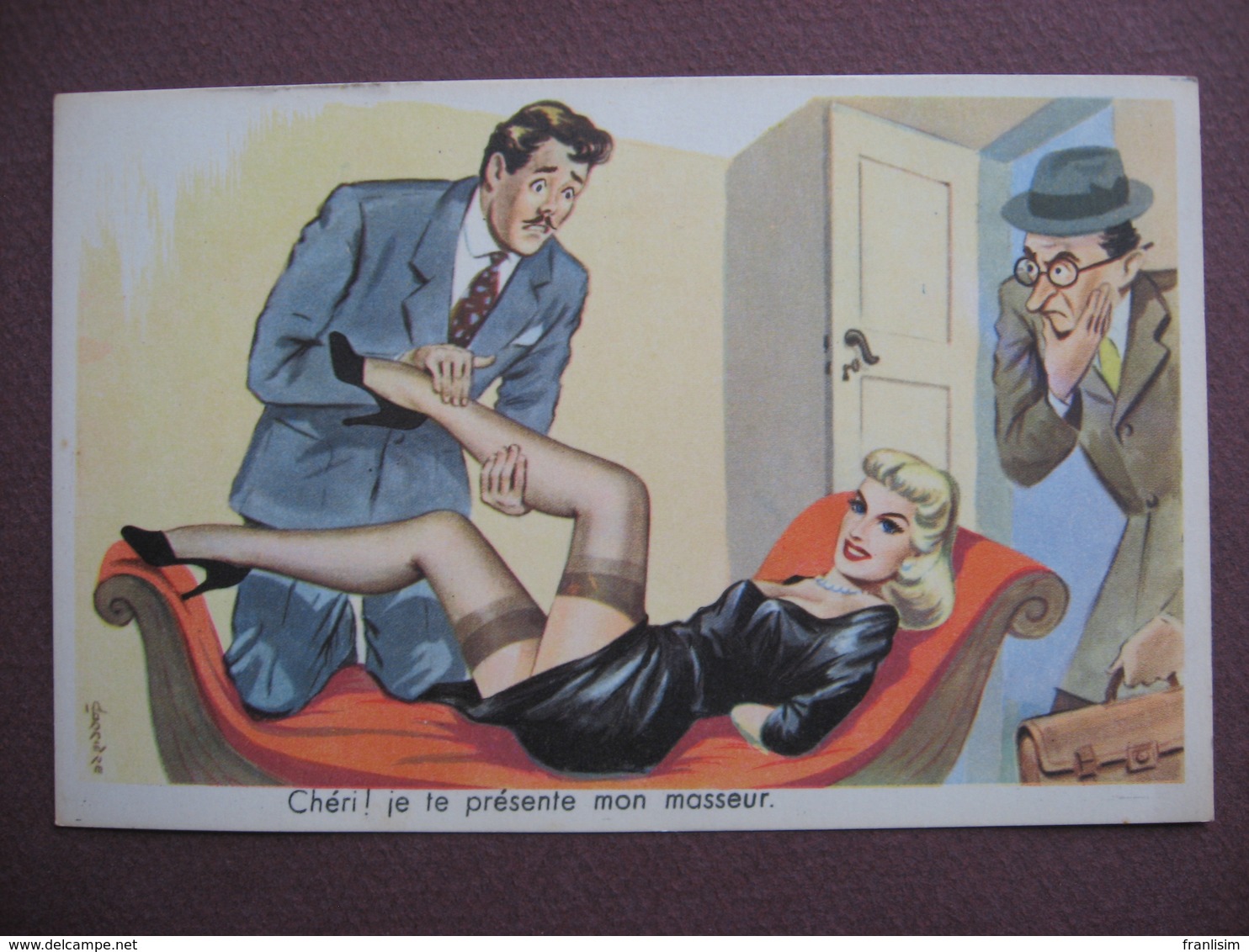 CPA ILLUSTRATEUR Louis CARRIERE : HUMOUR DESSIN FEMME PIN UPS UP COMIC ART Cheri Présente MASSEUR METIERS KINE - Carrière, Louis