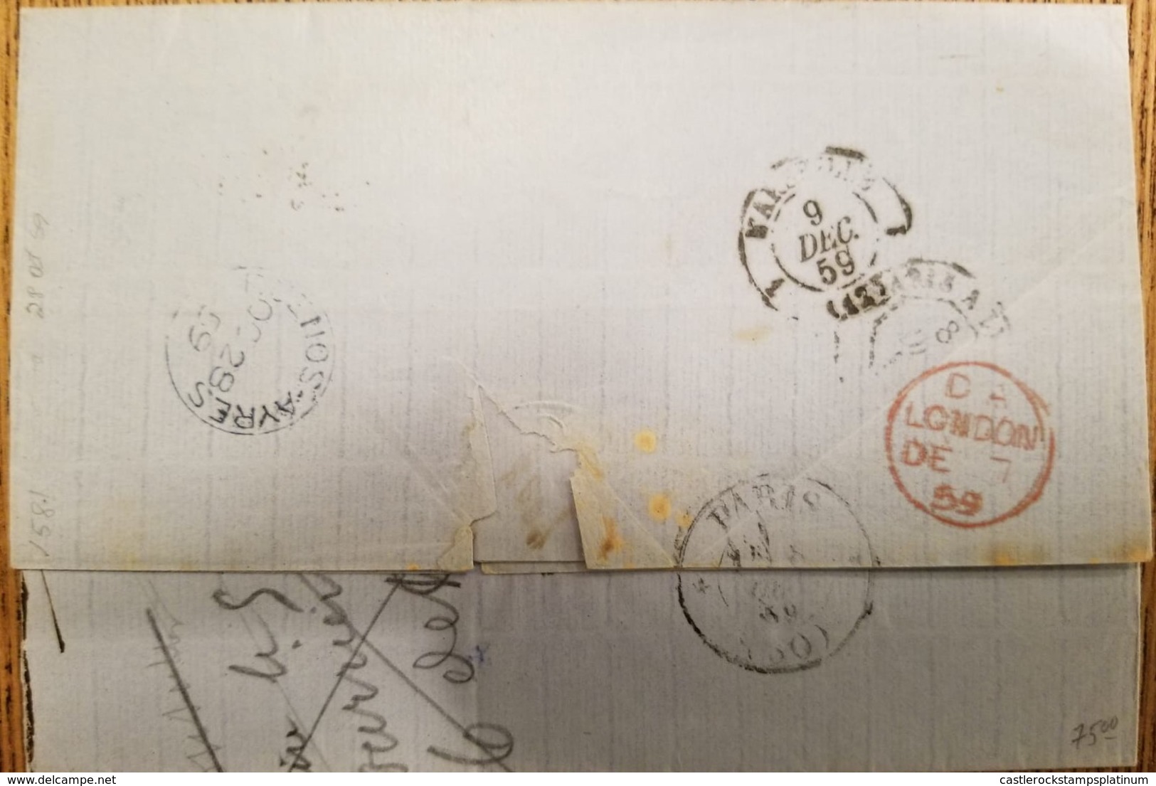 O) 1859 ARGENTINA - BUENOS AYRES, PREPHILATELY, PARIS - MARSEILLE - D. A. LONDON, XF - Covers & Documents