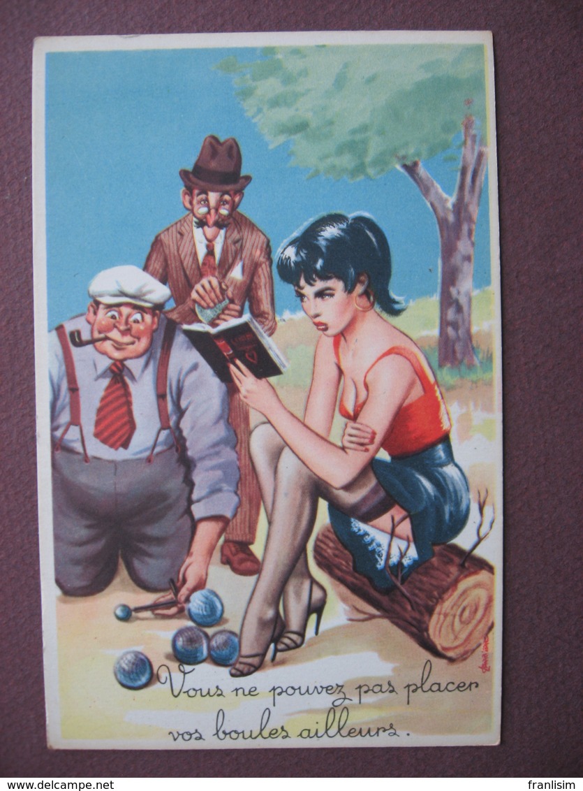 CPA ILLUSTRATEUR Louis CARRIERE : HUMOUR DESSIN FEMME PIN UPS UP COMIC ART Placez Vos  Boules Ailleurs SPORT Pétanque - Carrière, Louis