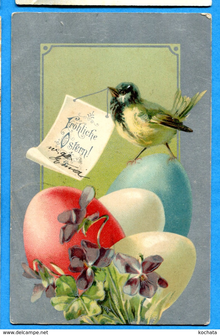 NY204, Joyeuses Pâques, Oiseau, Moineau, Canari, Bird, Oeufs De Pâques, Précurseur, Circulée 1907 - Ostern