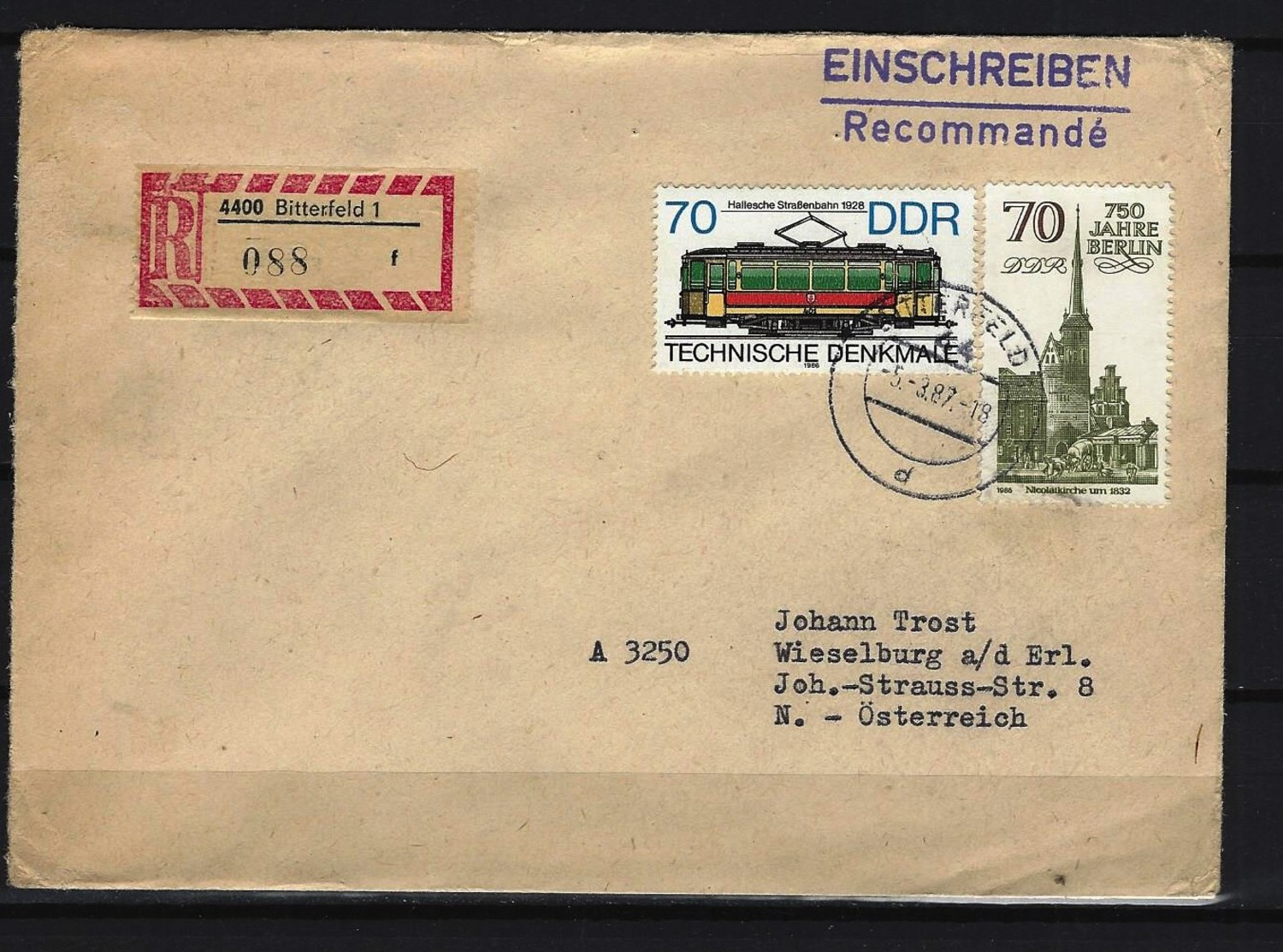 DDR  RECO - Beleg Mi-Nr. 3026 + 3018 Stempel BITTERFELD - Sonstige & Ohne Zuordnung