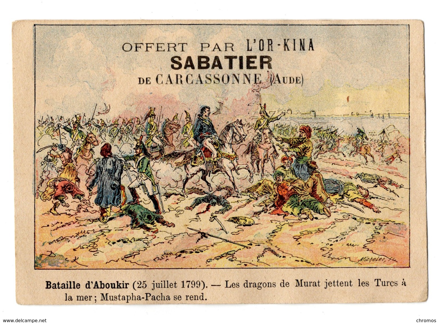 Chromo Bataille D Aboukir, Napoléon (?), L'Or-Kina, Sabatier, Carcassonne, Militaire, Guerre - Other & Unclassified