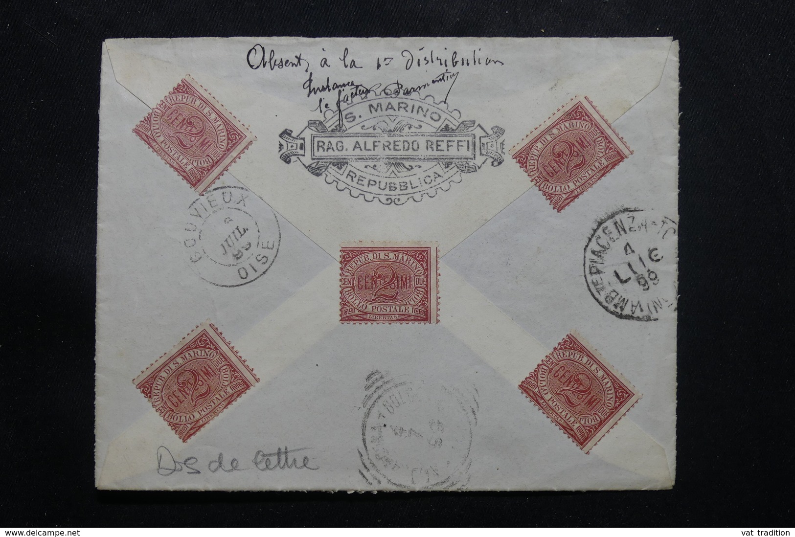 SAINT MARIN - Timbres Taxes Au Verso D'une Enveloppe Pour La France En 1899, à Voir - L 54787 - Briefe U. Dokumente