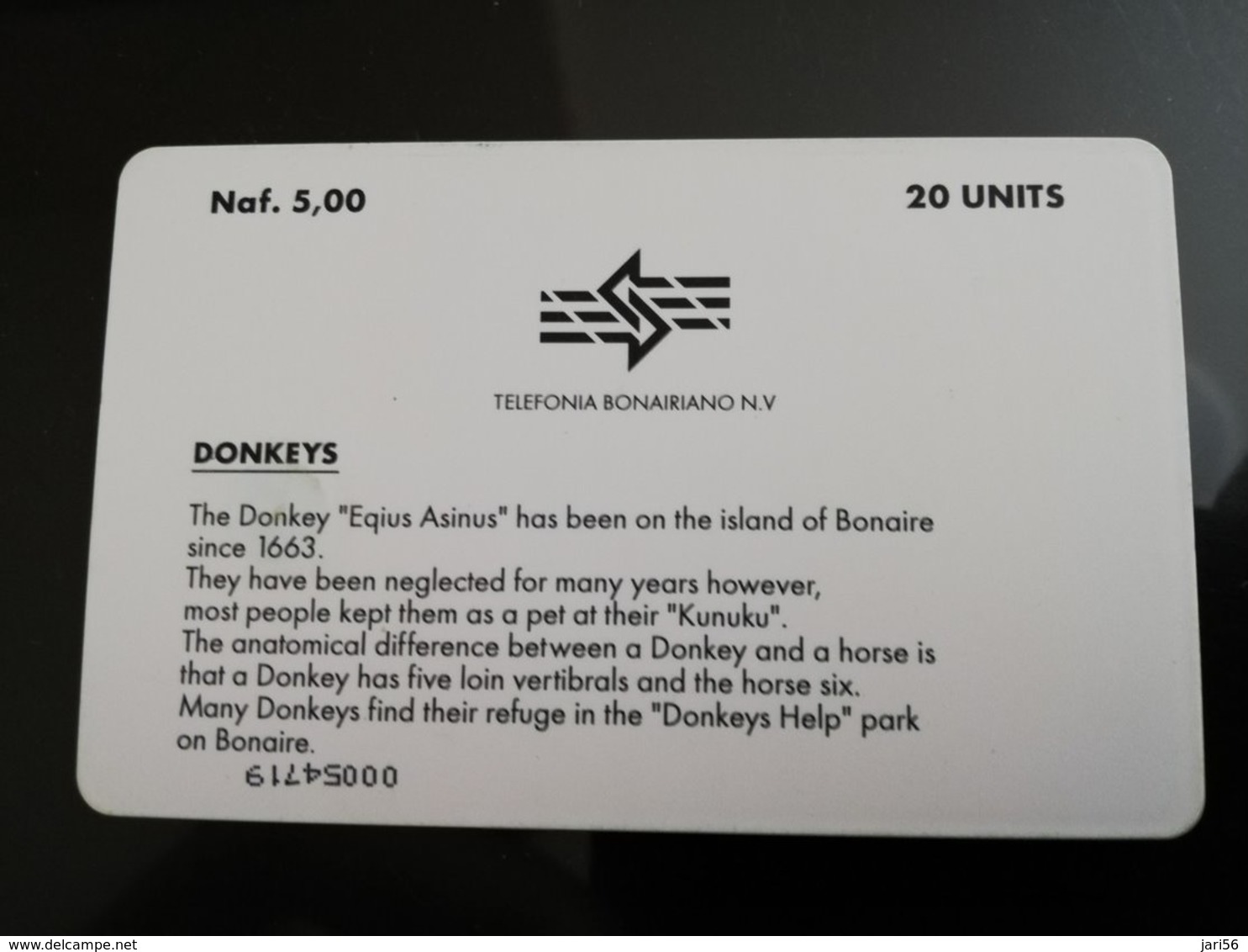 BONAIRE Naf 5,00 20 Units Donkey  **087 ** - Antillen (Niederländische)