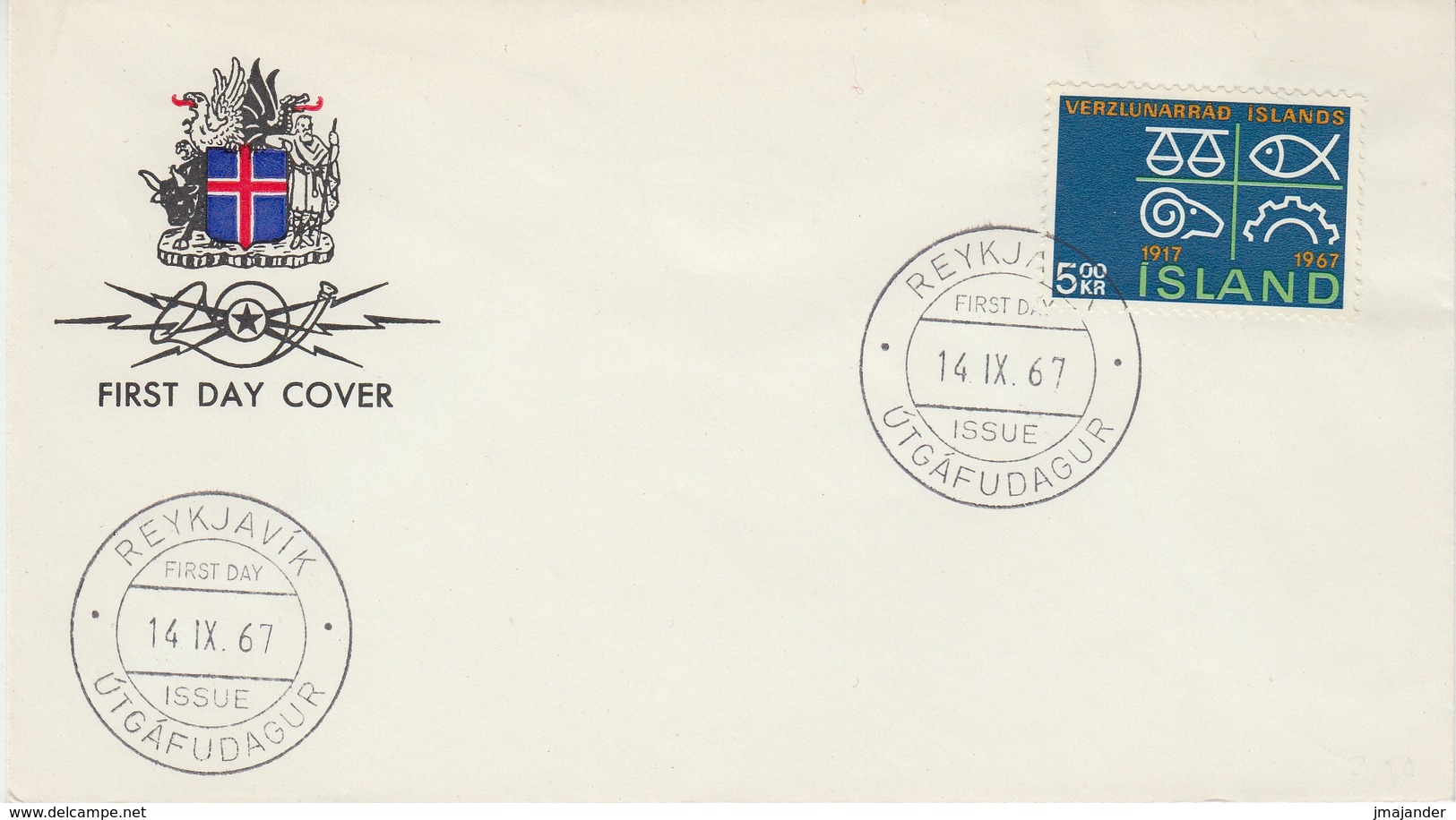 Iceland 1967 - The 50th Anniversary Of Iceland's Chamber Of Commerce - FDC Mi 412 - Storia Postale