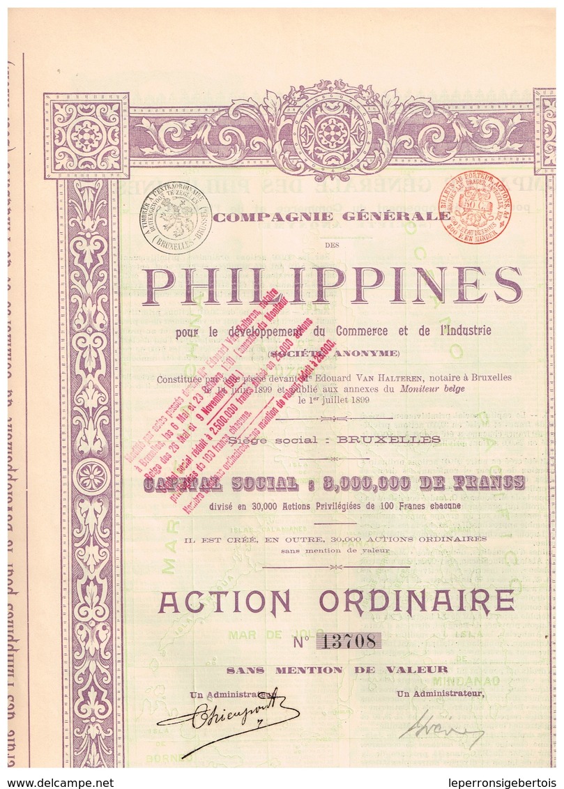 Titre Ancien - Compagnie Générale Des Philippines Pour Le Développement Du Commerce Et De L'industrie  - Titre De 1899 - Industrie