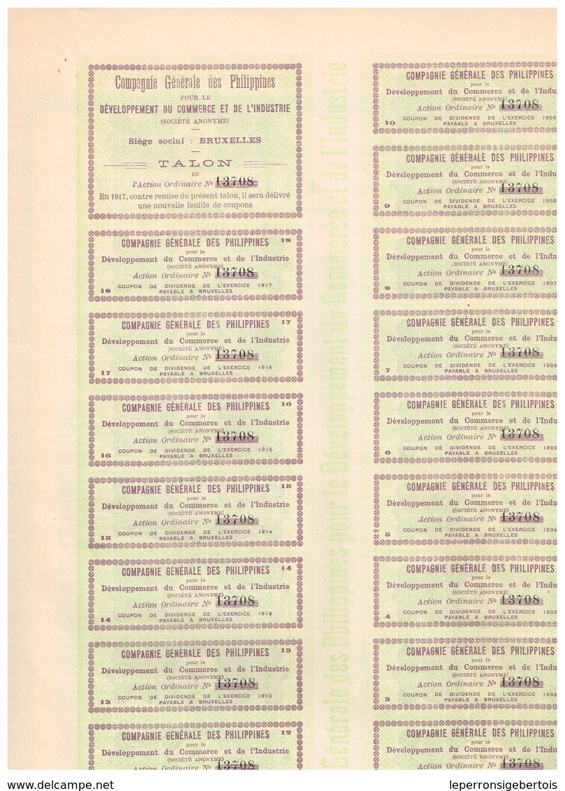 Titre Ancien - Compagnie Générale Des Philippines Pour Le Développement Du Commerce Et De L'industrie  - Titre De 1899 - Industrie