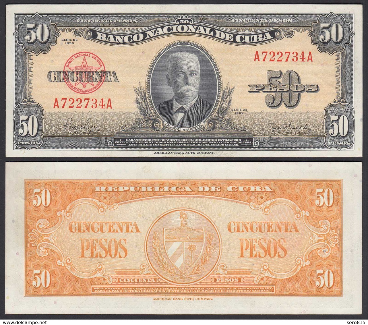 Kuba - Cuba 50 Peso 1950 Pick 81a AUNC (1-)    (25730 - Andere - Amerika